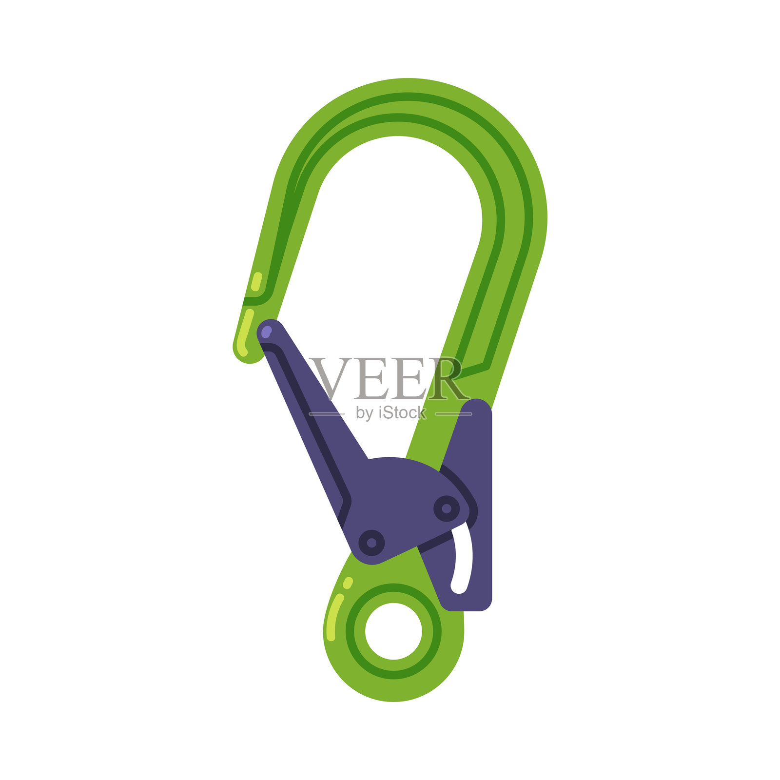 绿色登山扣或卡拉比纳作为夹子和吊环的矢量插图插画图片素材