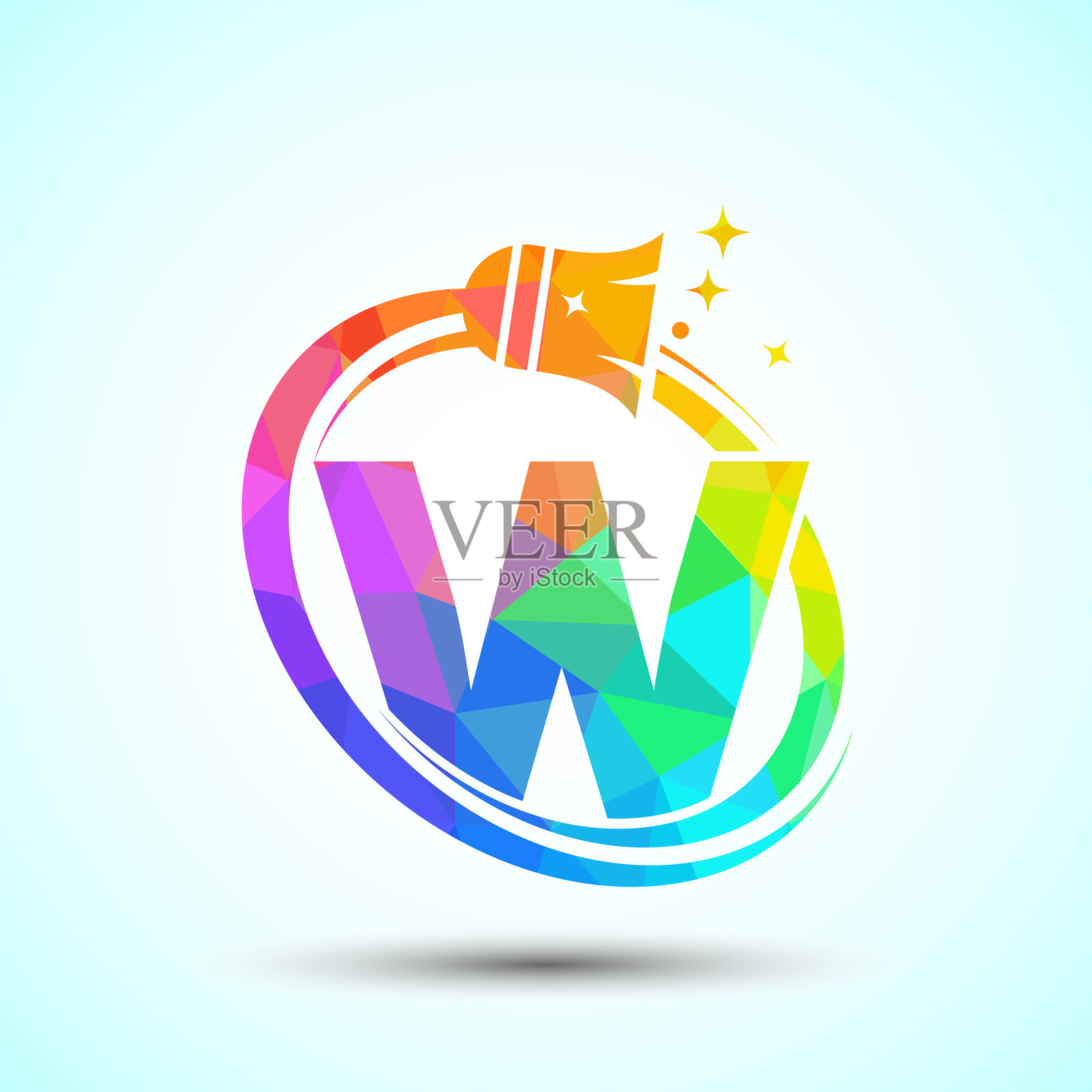 字母W清洁服务logo设计模板，清洁公司标志符号，低多边形风格插画图片素材