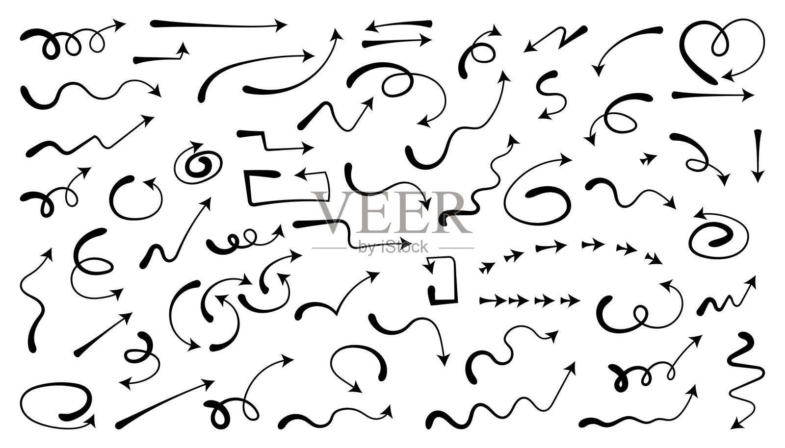 手绘黑色箭头简单线条集合插画图片素材