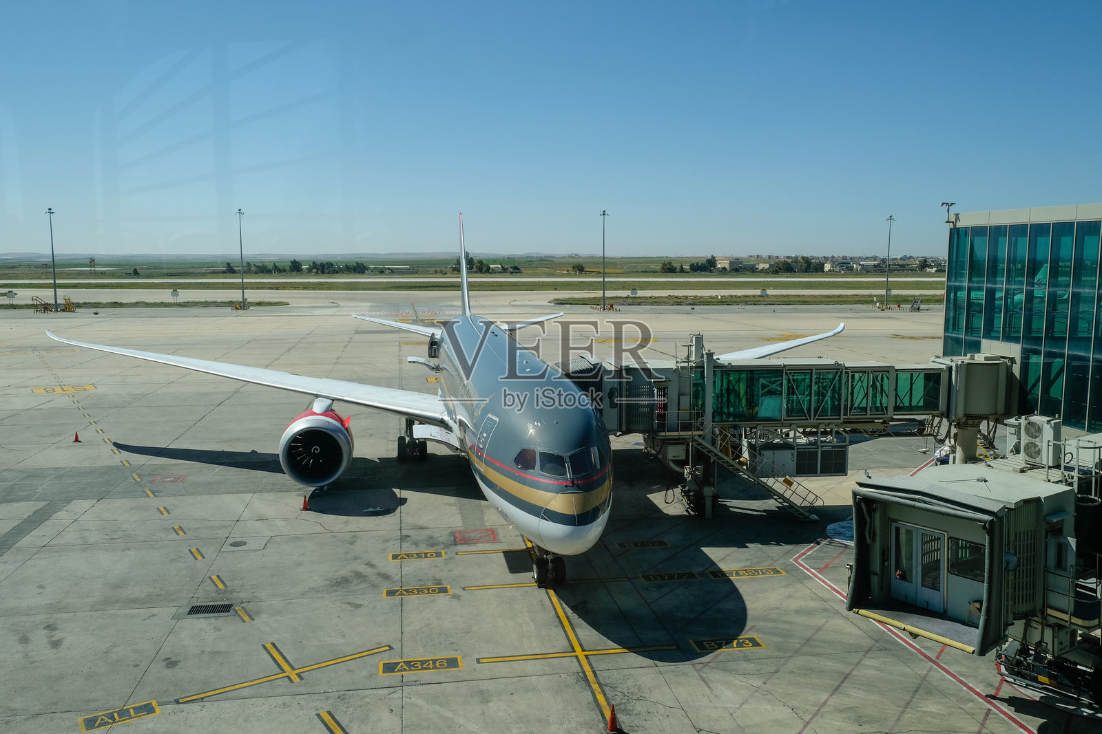 约旦皇家航空飞机在安曼阿勒娅王后机场照片摄影图片