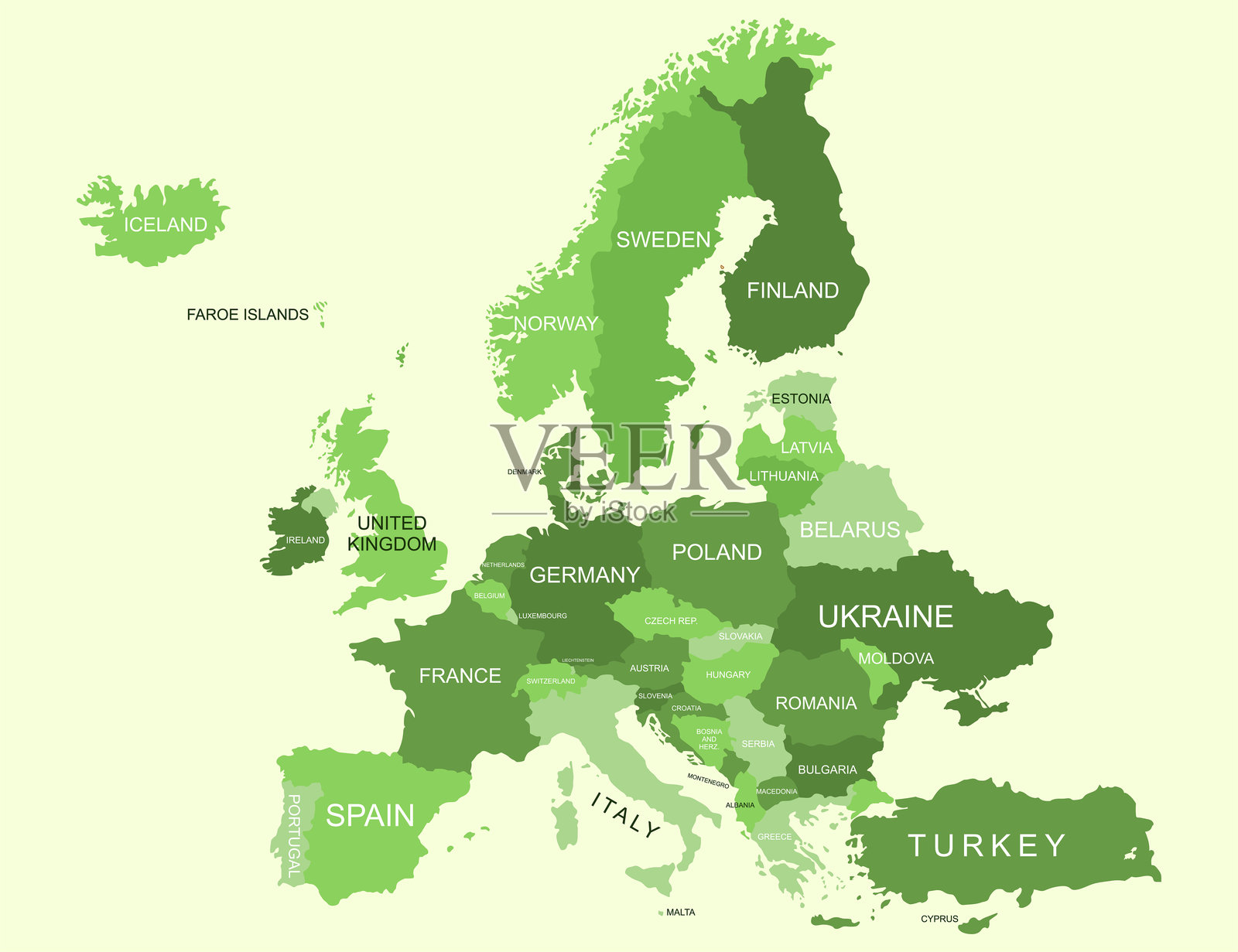 绿色的欧洲地图。插画图片素材