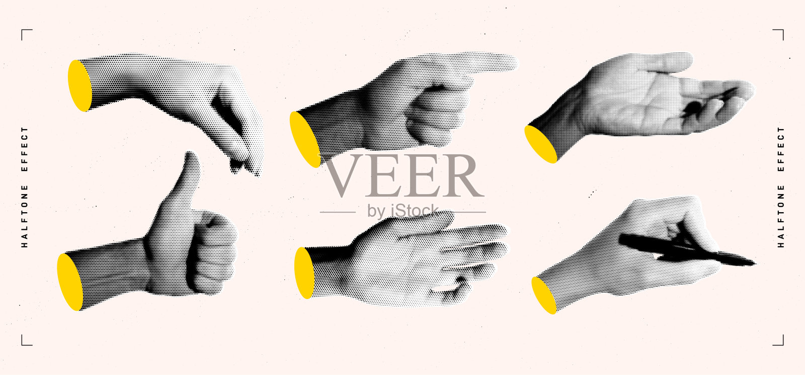 手部的半色调图像集。波普艺术复古风格插图插画图片素材