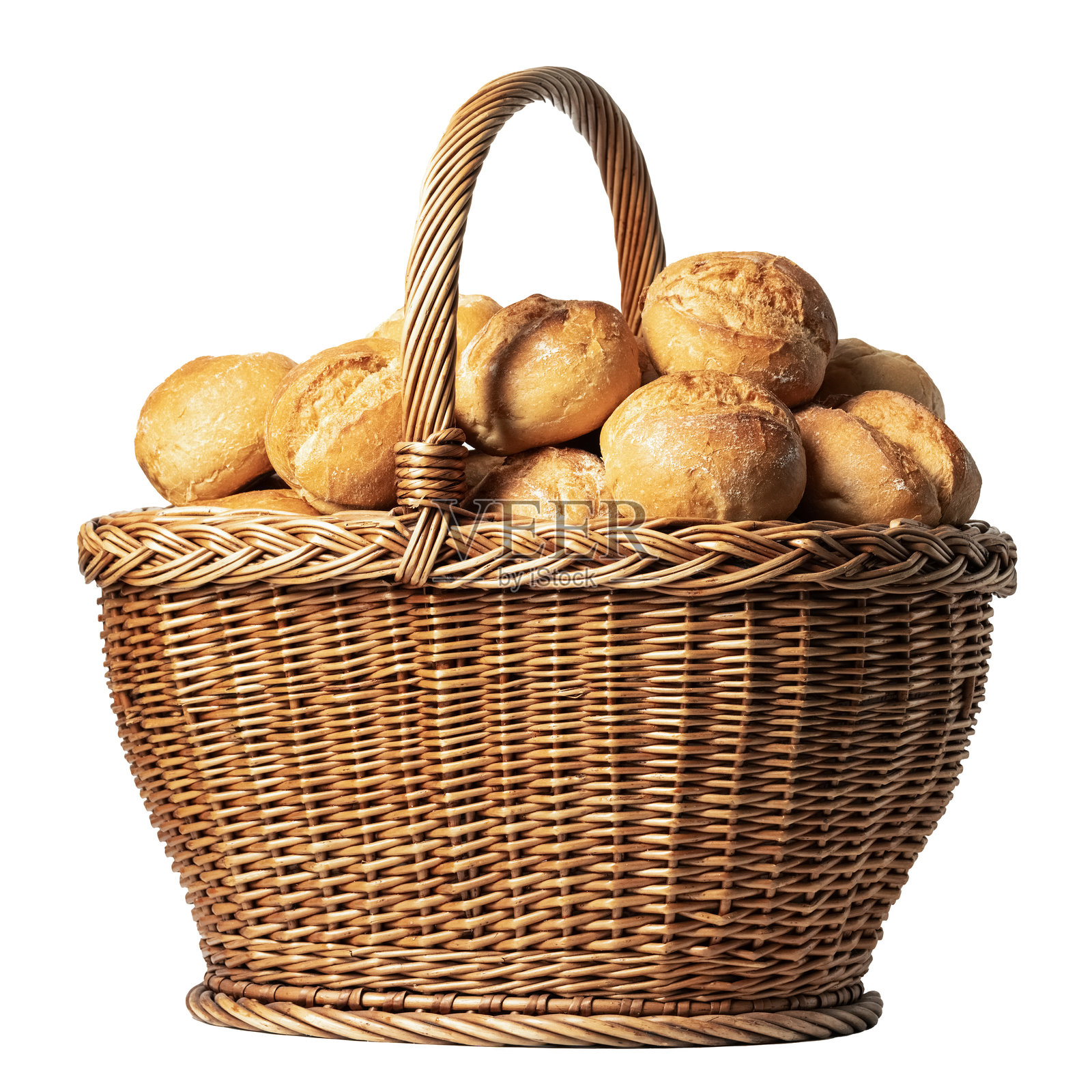 装满新鲜面包的小篮子照片摄影图片