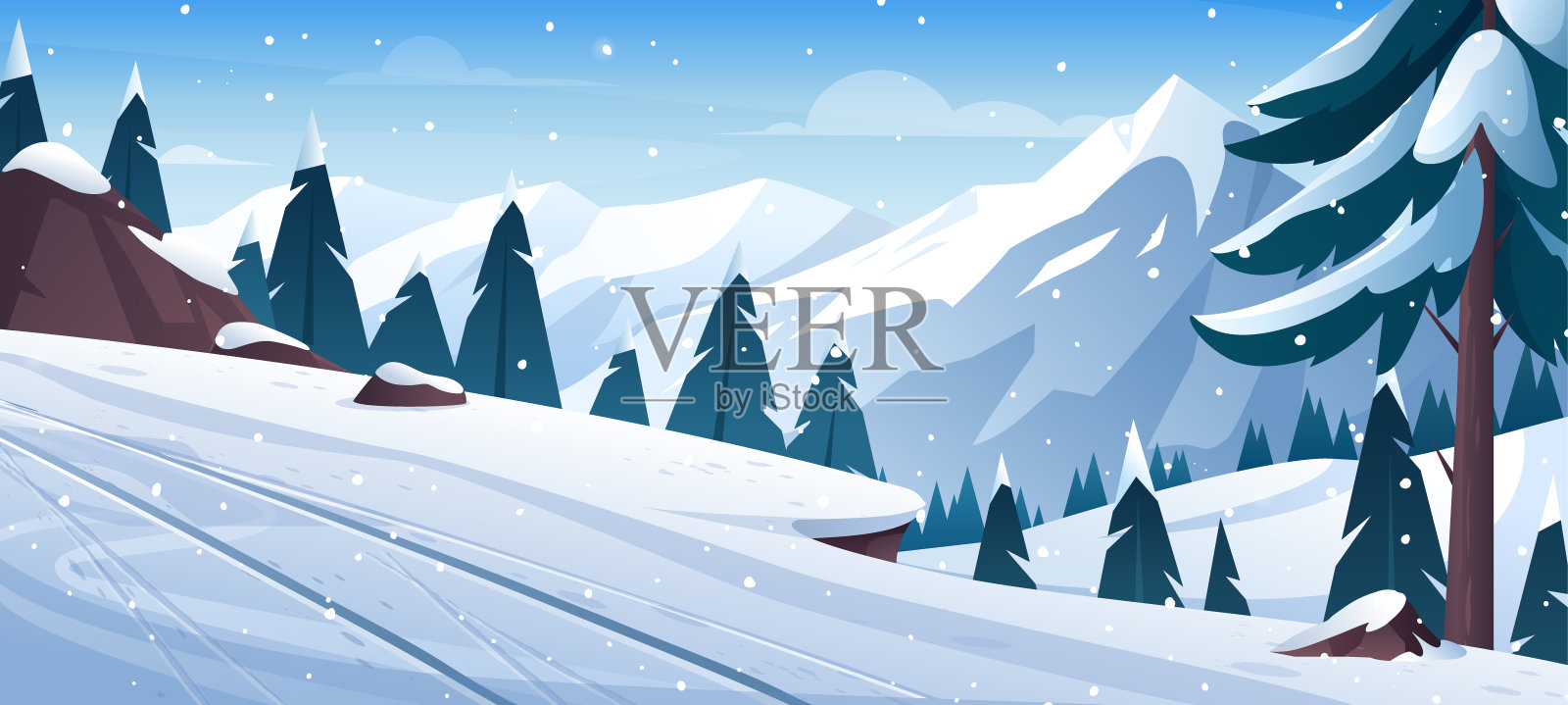 冬季滑雪山景插画图片素材