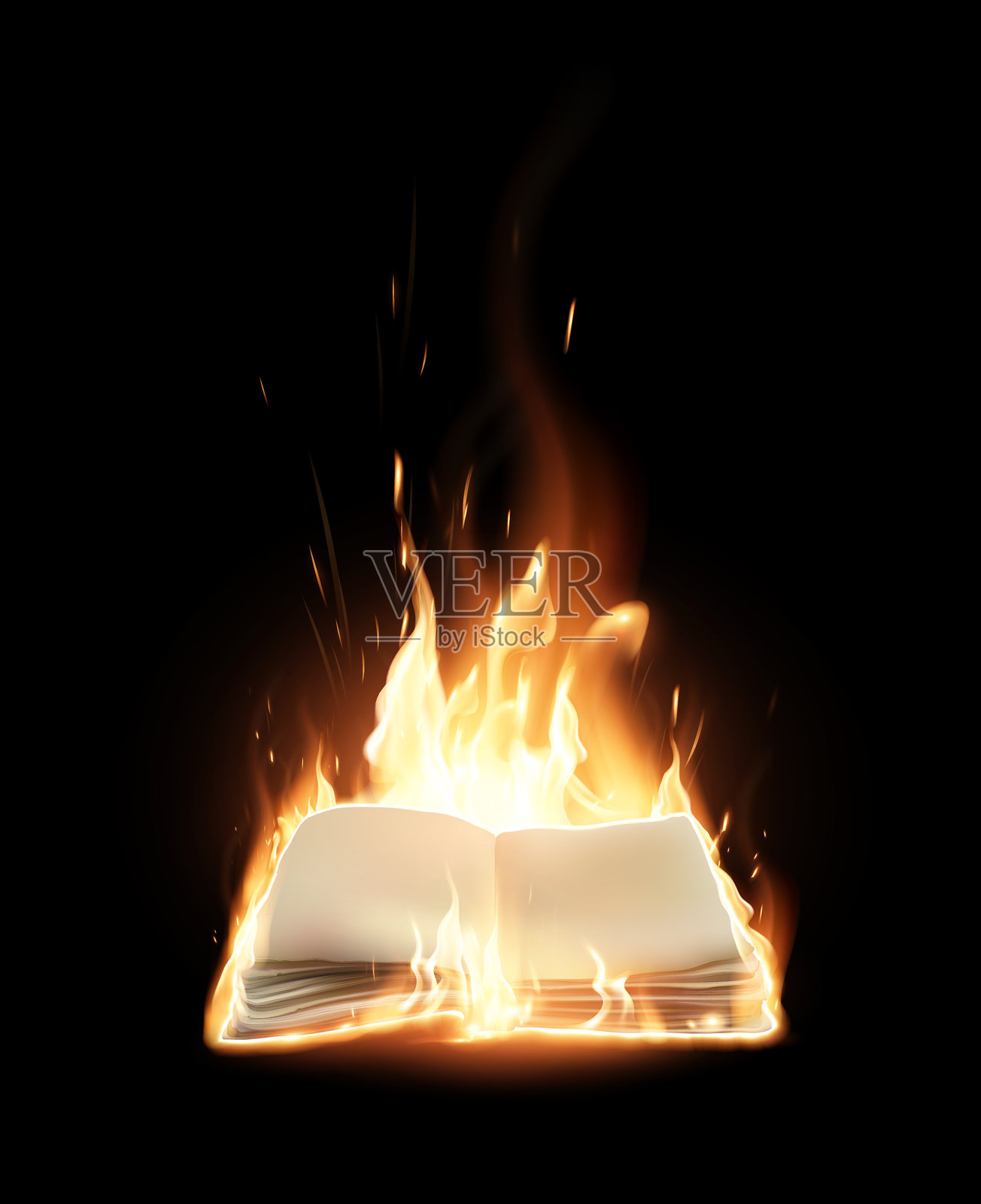 书籍在火中燃烧。高度逼真的插图。插画图片素材