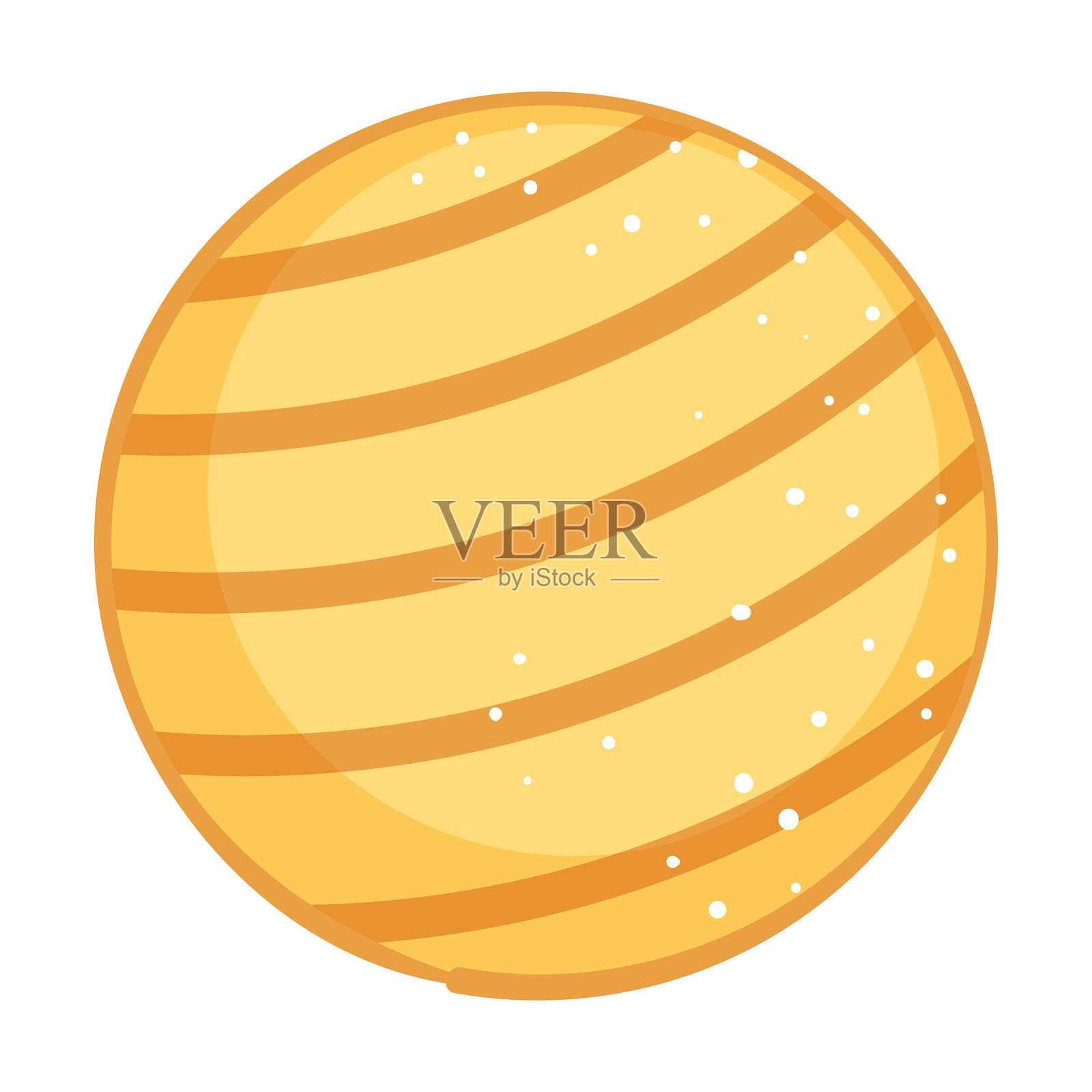 带有橙色条纹的黄色行星，白色背景，矢量插图插画图片素材