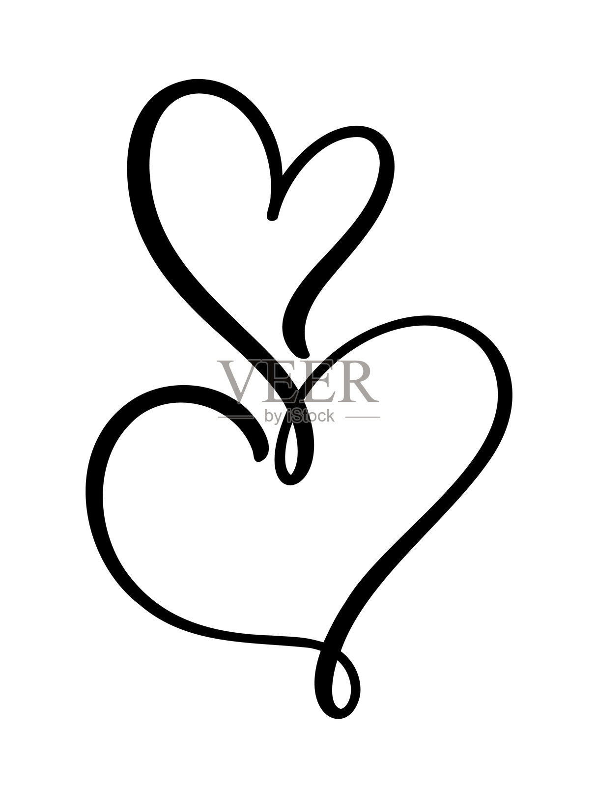 两颗心书法组合。浪漫标志设计元素插画图片素材