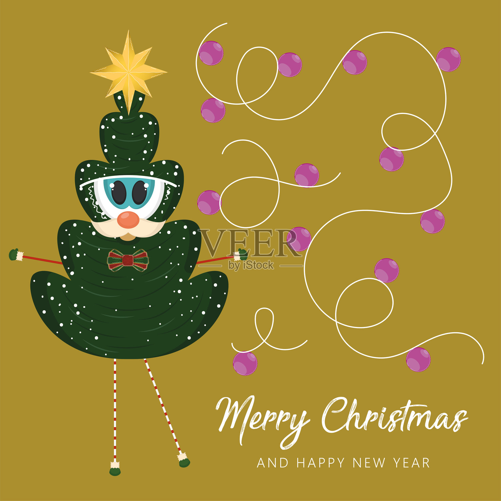 圣诞快乐贺卡 圣诞树 卡通 矢量图插画图片素材