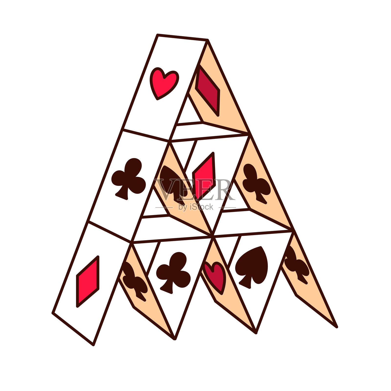 时髦的扑克牌卡通房子插画图片素材