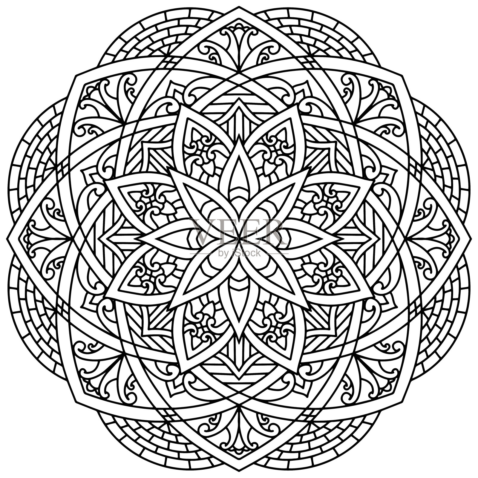 曼陀罗图案，民族风白色背景图案插画图片素材