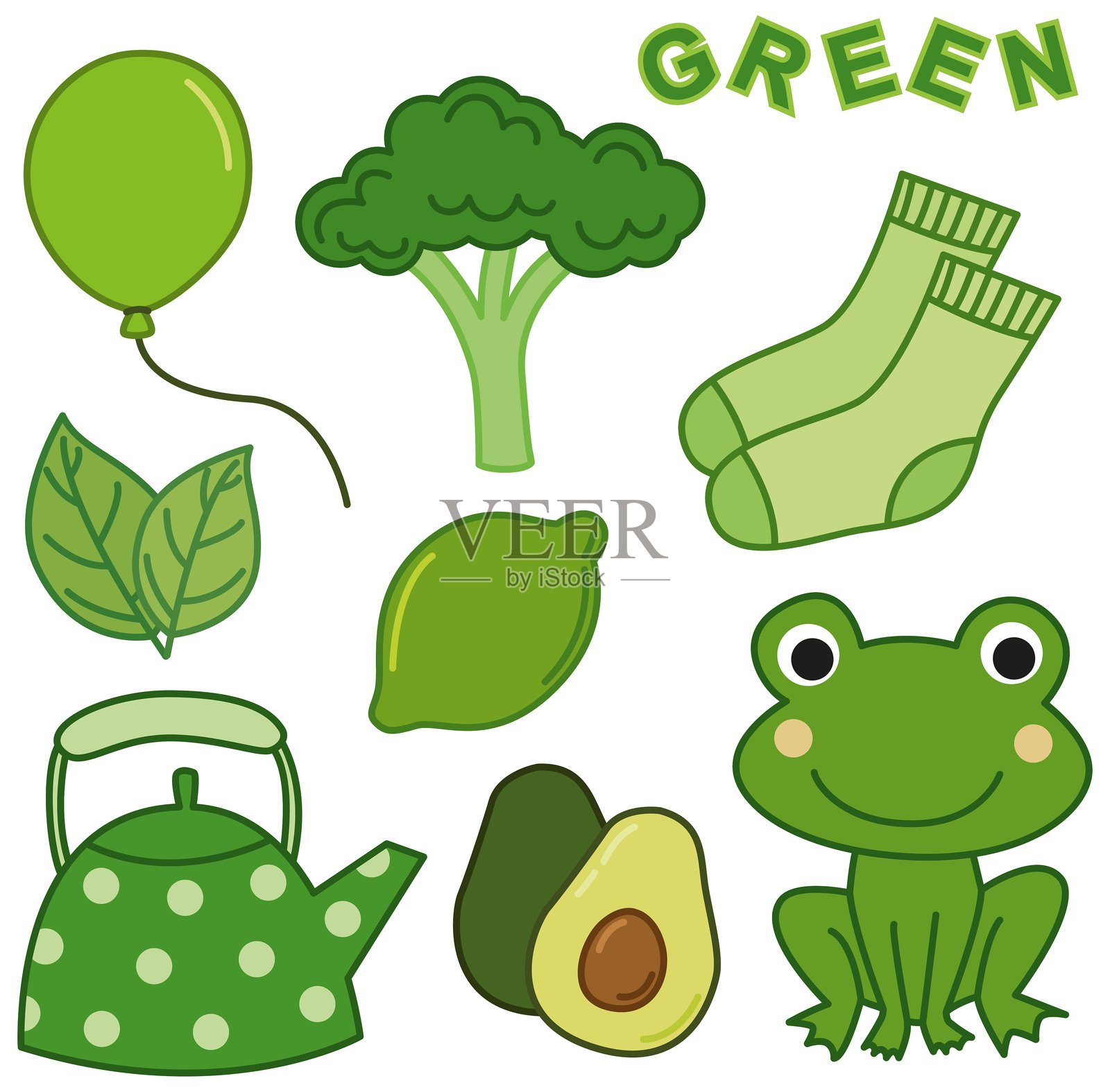 儿童绿色闪卡插画图片素材