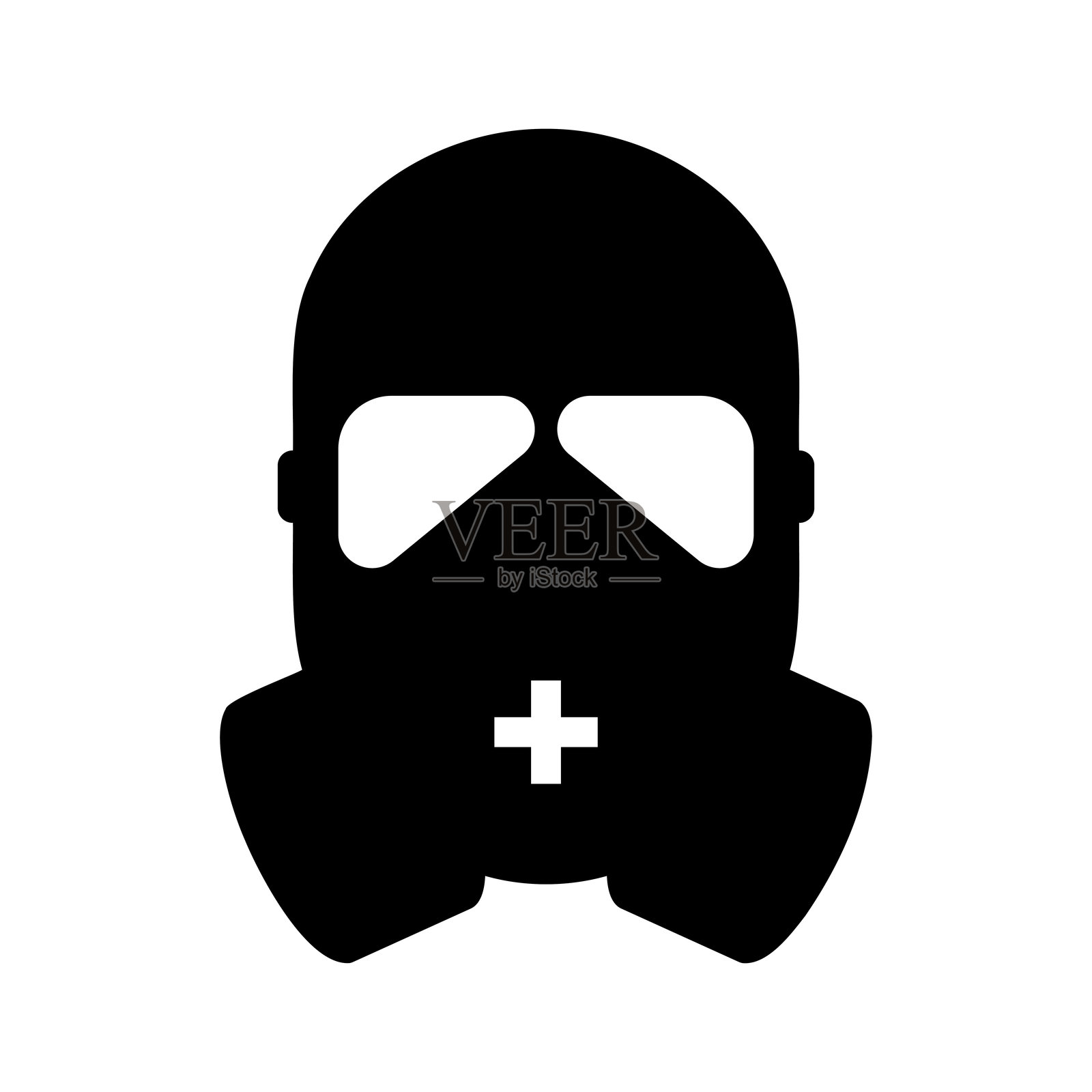 白色背景上的防毒面具图标黑色轮廓插画图片素材