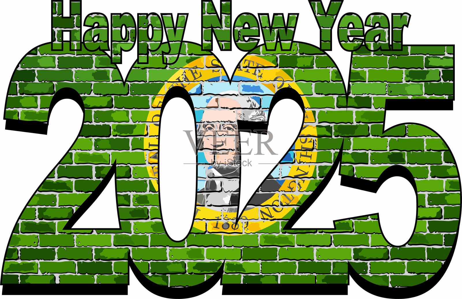 2025年新年快乐，内含华盛顿州旗插画图片素材