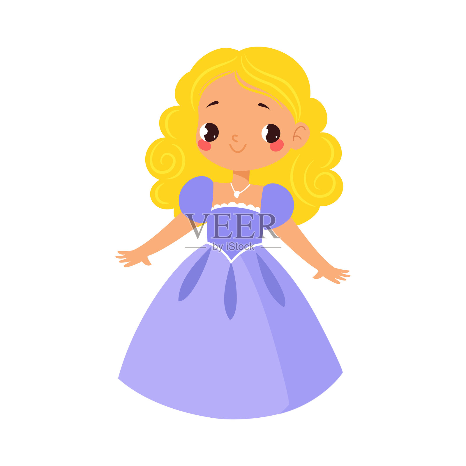 可爱金发女孩穿着漂亮裙子，作为童话角色的矢量插图插画图片素材