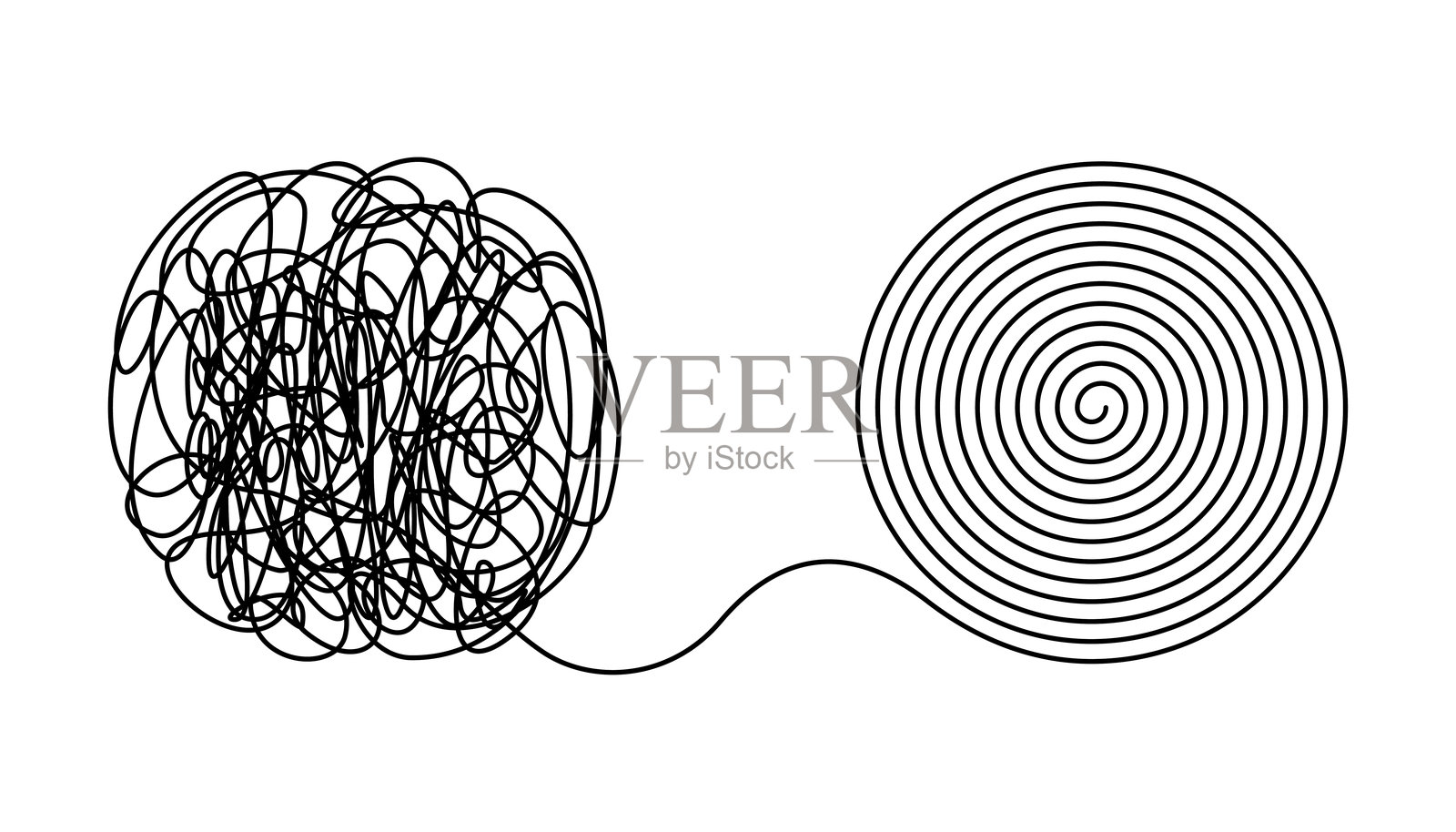 混乱、缠绕和解开的连续单线绘图插画图片素材
