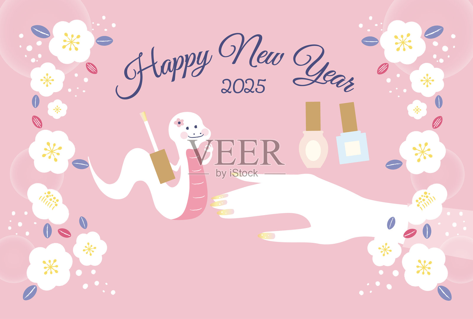 2025年美甲沙龙新年贺卡设计插画图片素材