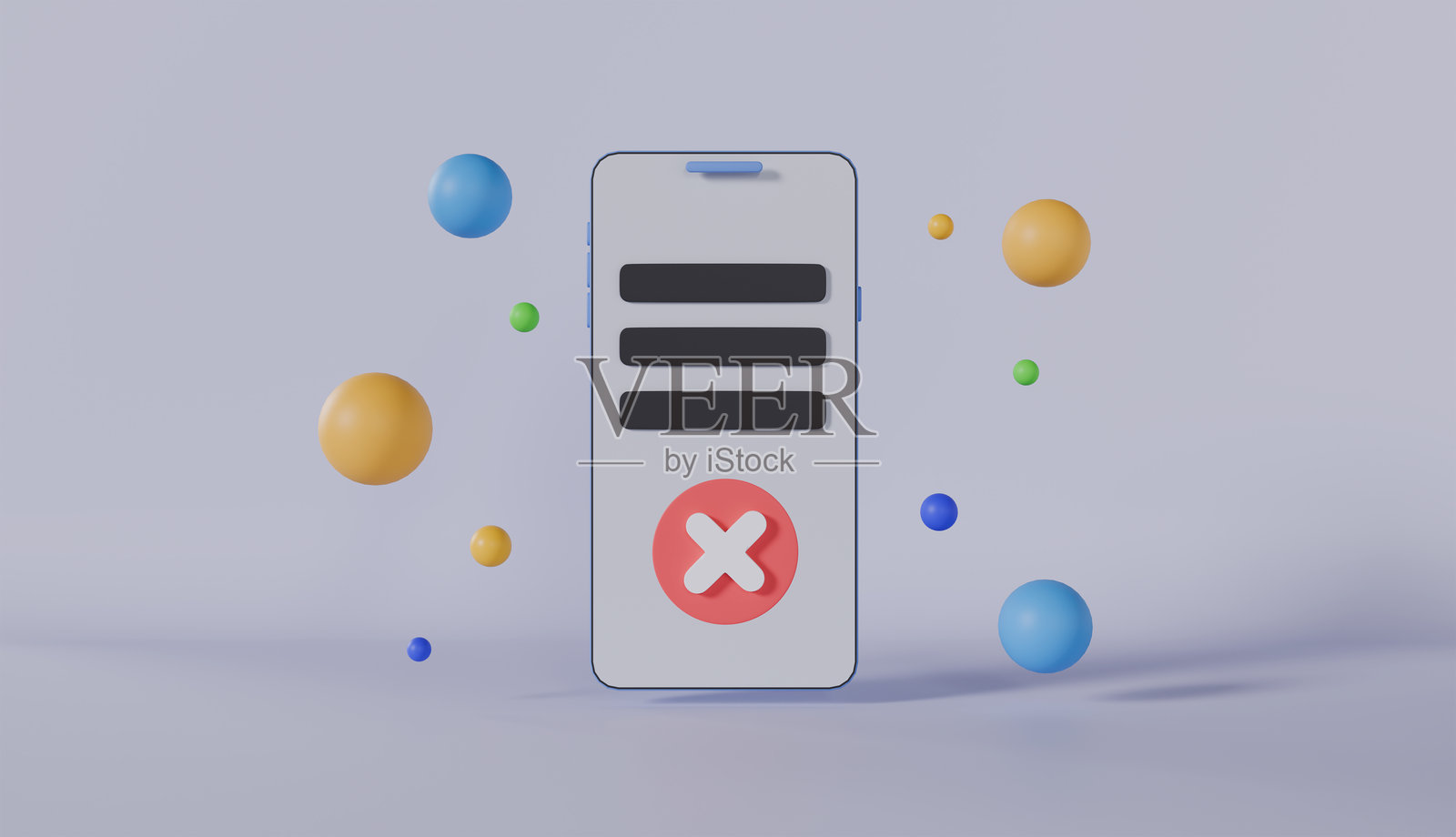 智能手机屏幕上的交叉勾选标记和通知，背景为柔和色彩照片摄影图片