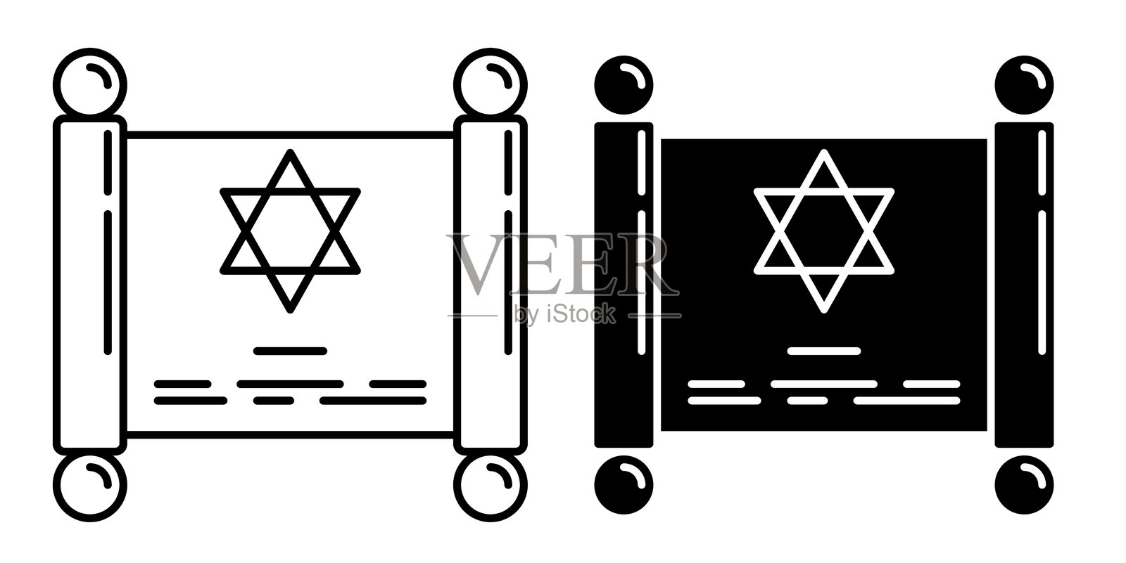 线性图标：犹太教妥拉经卷圣经，简单的黑白矢量图，独立白底插画图片素材