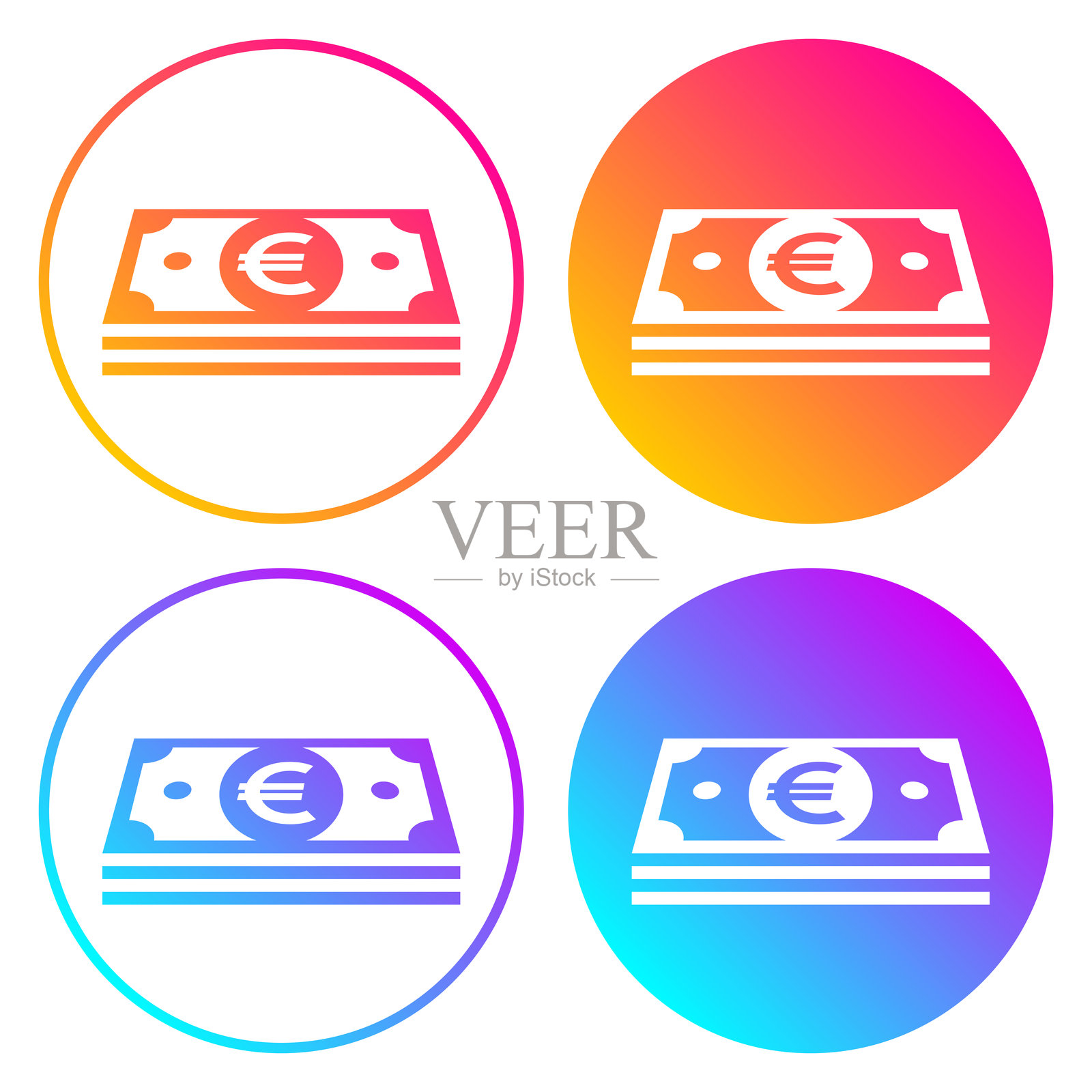 欧元纸币。带有渐变色的圆形图标插画图片素材