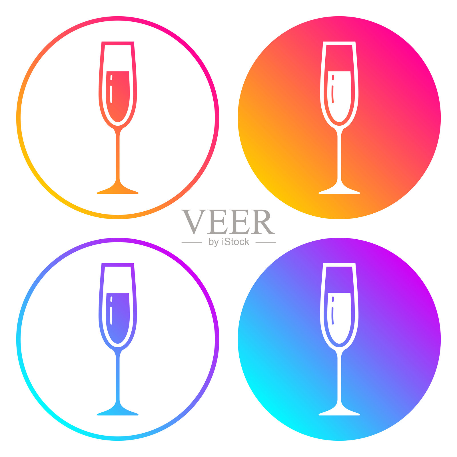 香槟酒杯。带有颜色渐变的圆形图标插画图片素材