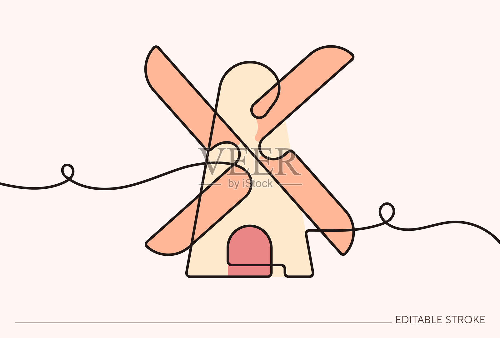 风车连续线条艺术插画插画图片素材