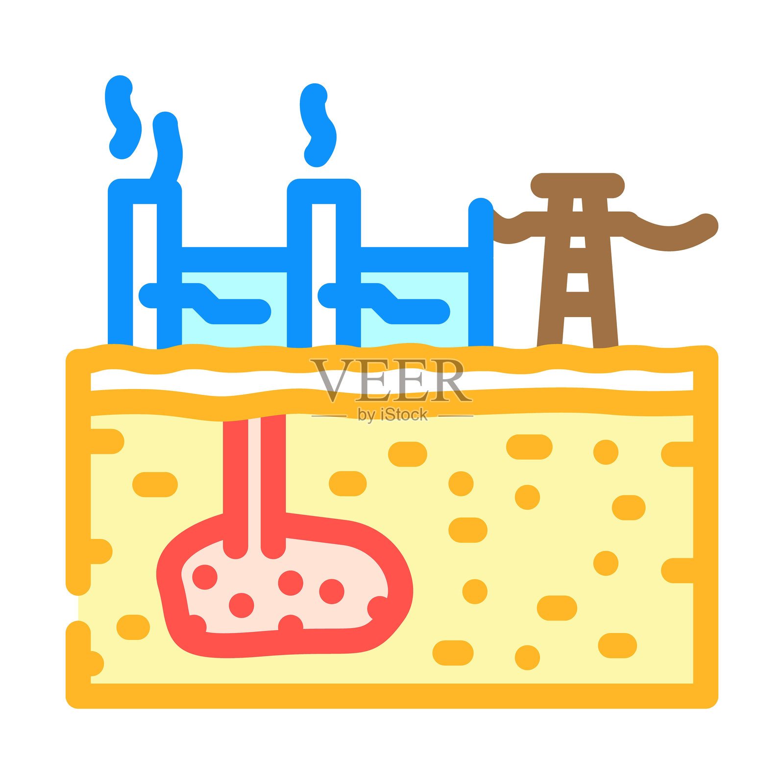 地热发电站彩色图标矢量图插画图片素材