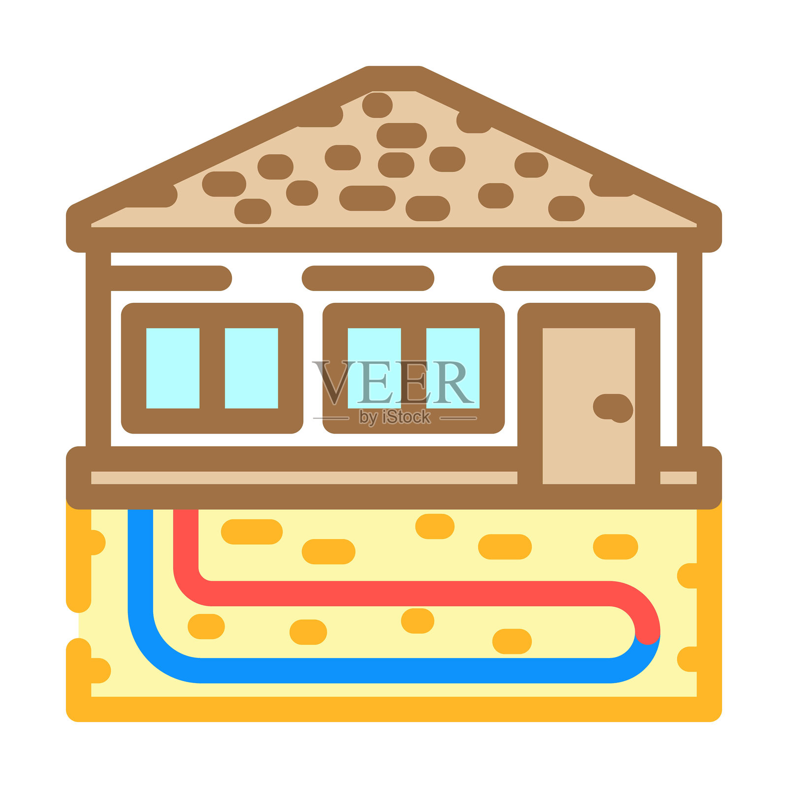 地热能供暖彩色图标矢量图插画图片素材