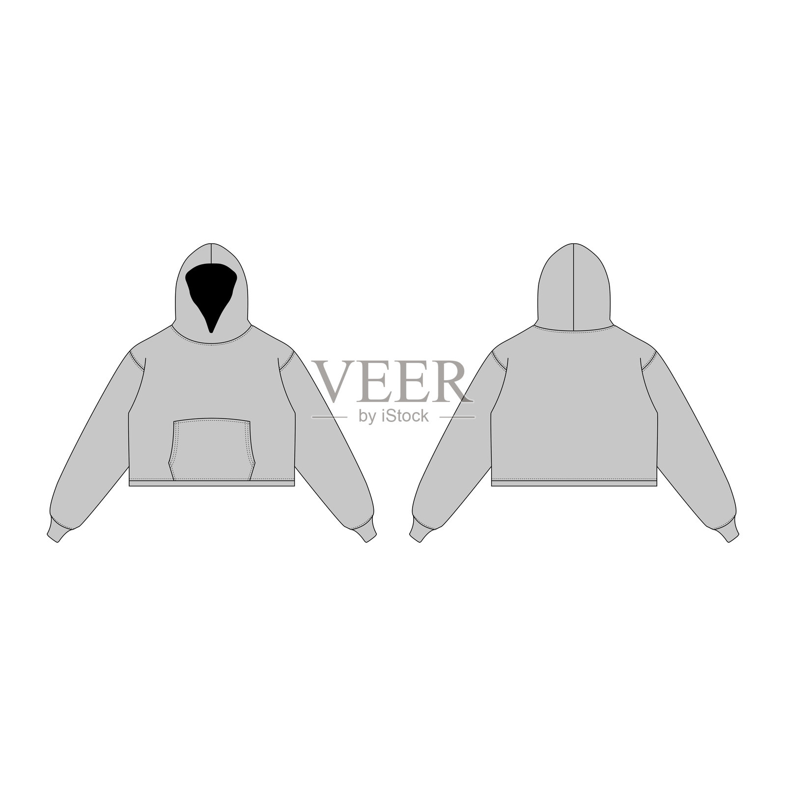 可编辑的超大款连帽衫模型矢量图 | 用于定制服装模型的高分辨率时尚设计模板插画图片素材