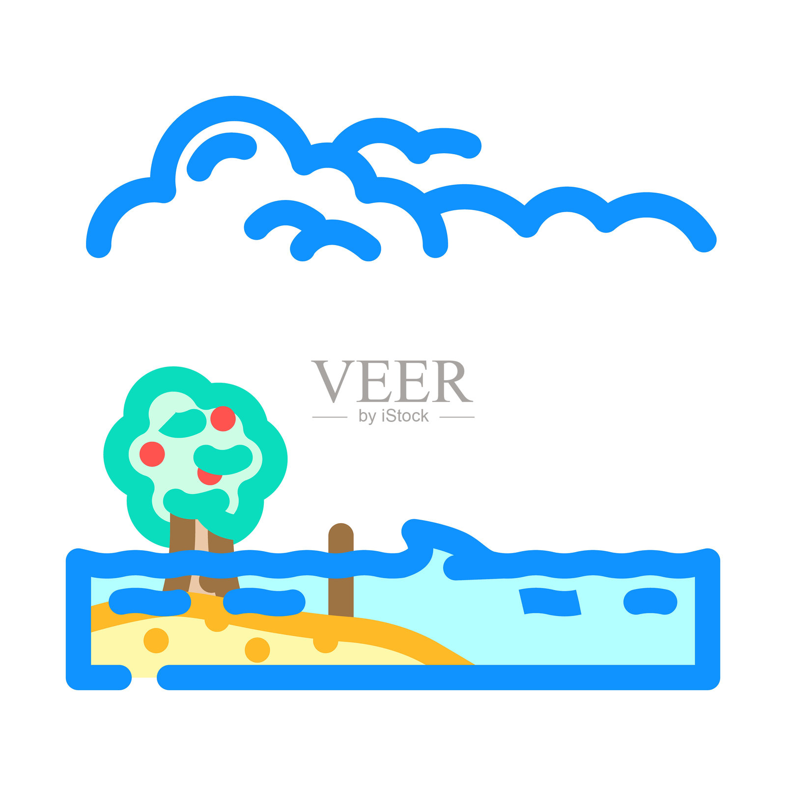 河流泛滥灾害彩色图标矢量图插画图片素材