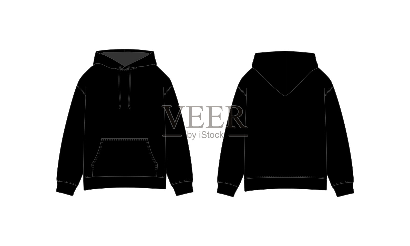 拉链帽衫模型（正面和背面视图）插画图片素材