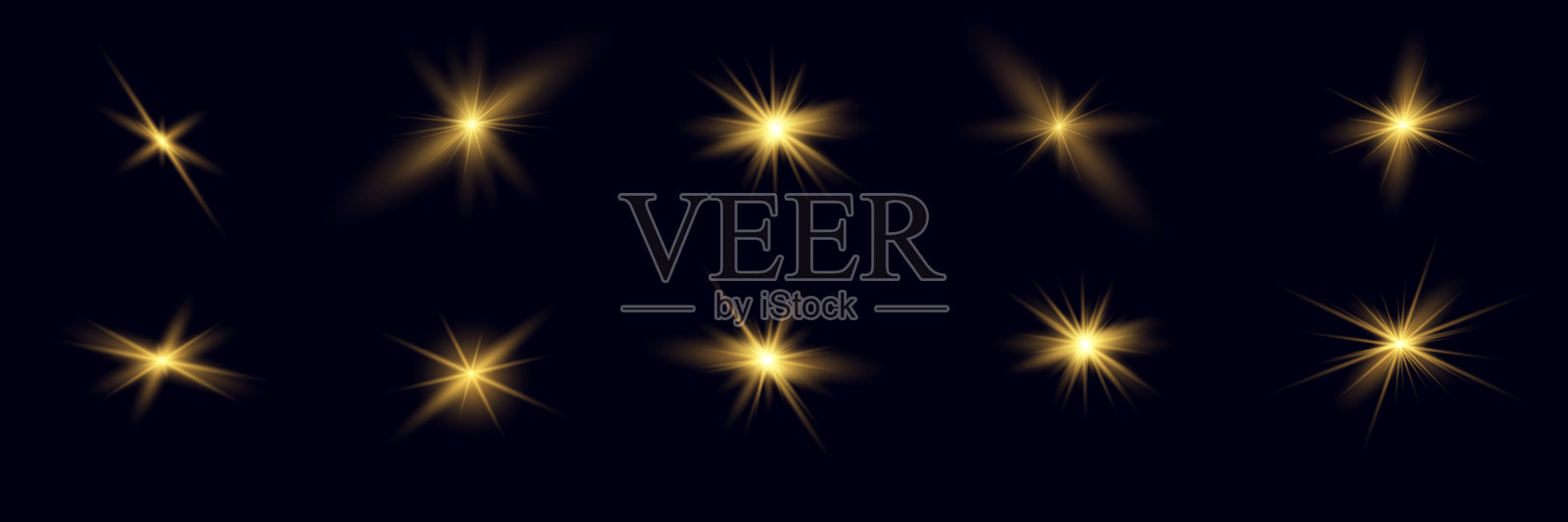 绿色背景上的星光特效，发光灯、闪光、爆炸和星星。白色特效隔离。插画图片素材