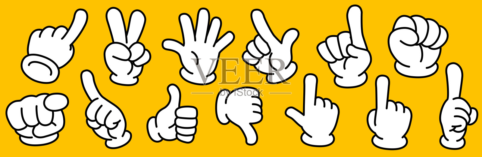 手势图标插图集（白色背景）插画图片素材