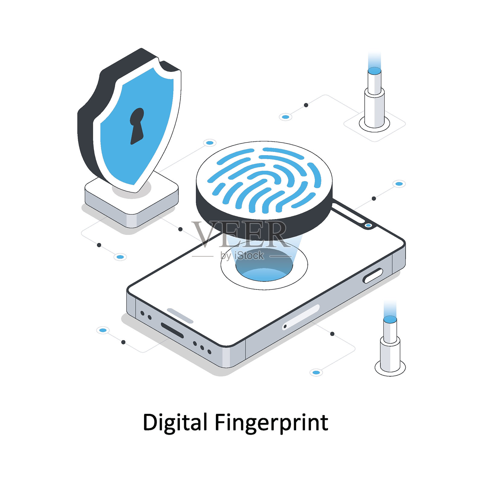 数字指纹2.5D库存插图（EPS文件）插画图片素材