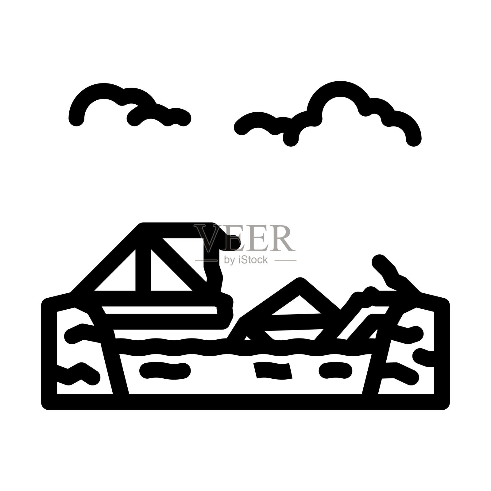 洪水桥灾难线条图标插图插画图片素材