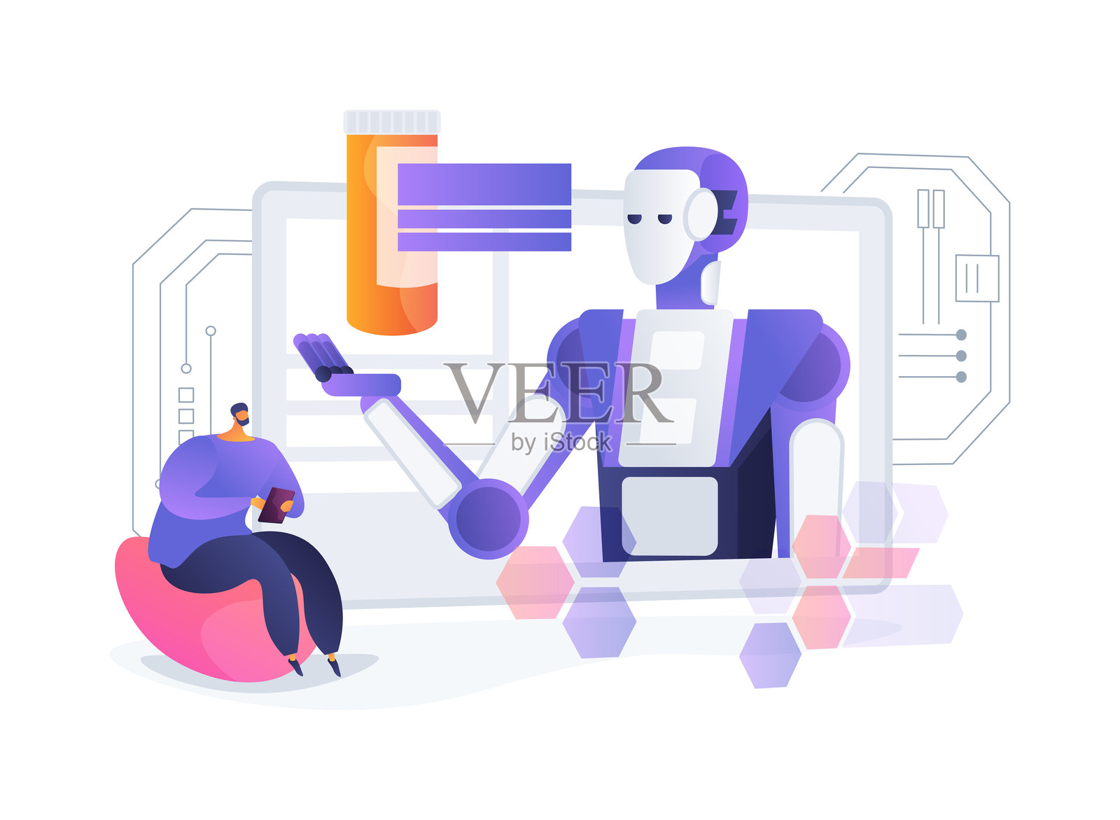 人工智能增强的远程医疗抽象概念矢量图插画图片素材