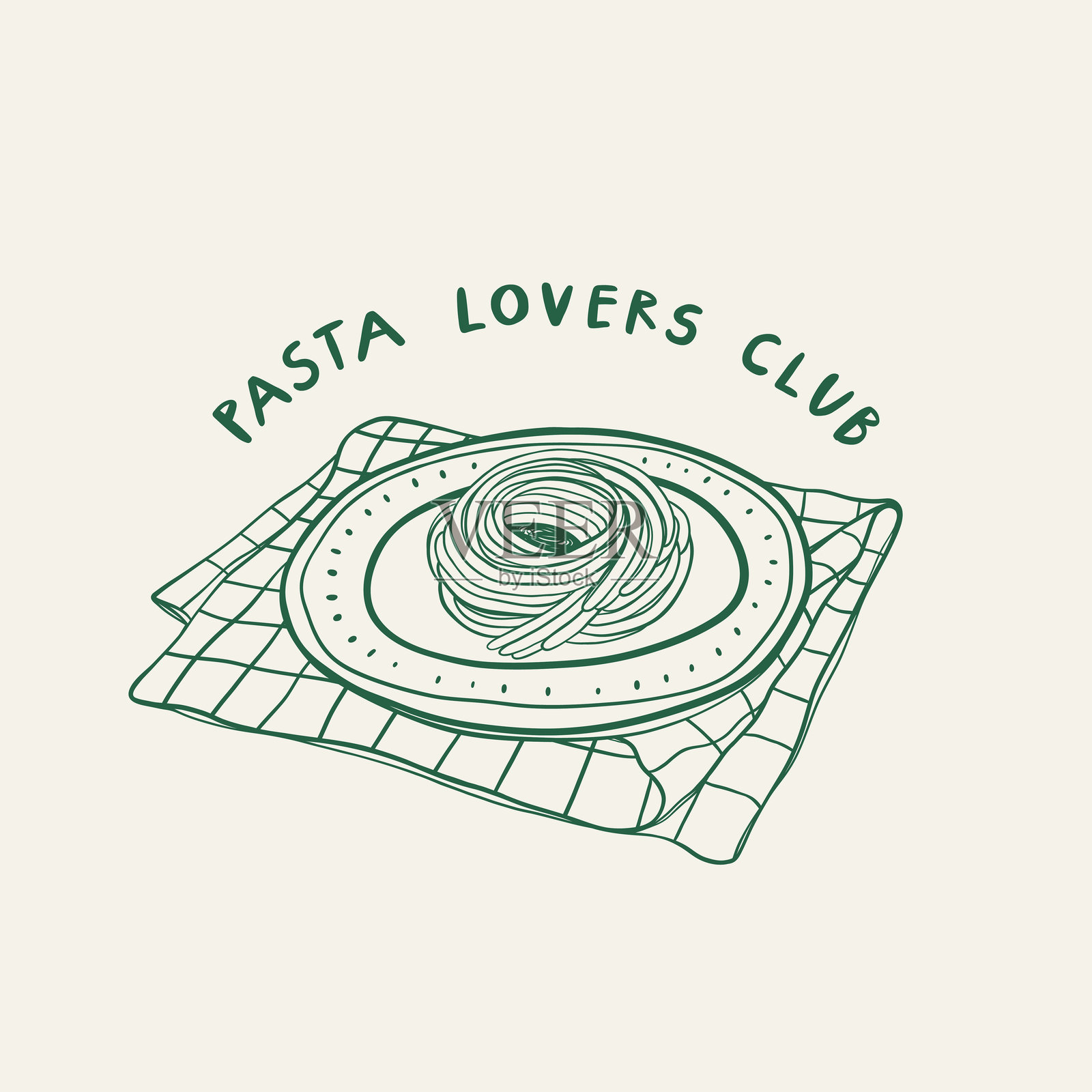 意大利面爱好者俱乐部T恤或海报设计。插画图片素材