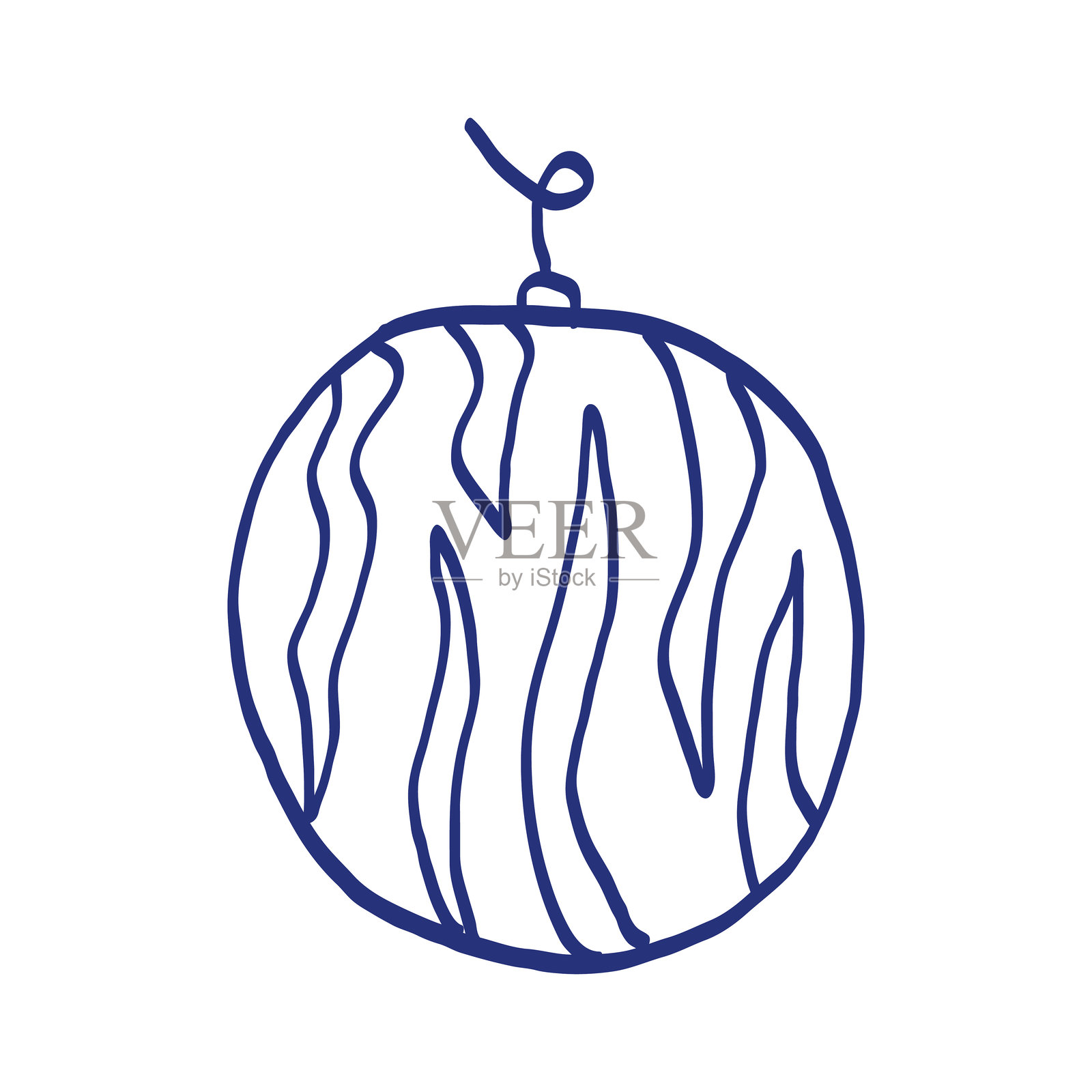 樱桃、葡萄、猕猴桃、西瓜、梅子、梨和草莓。浆果和水果。手绘蓝色钢笔或马克笔画。原始儿童画。插画图片素材