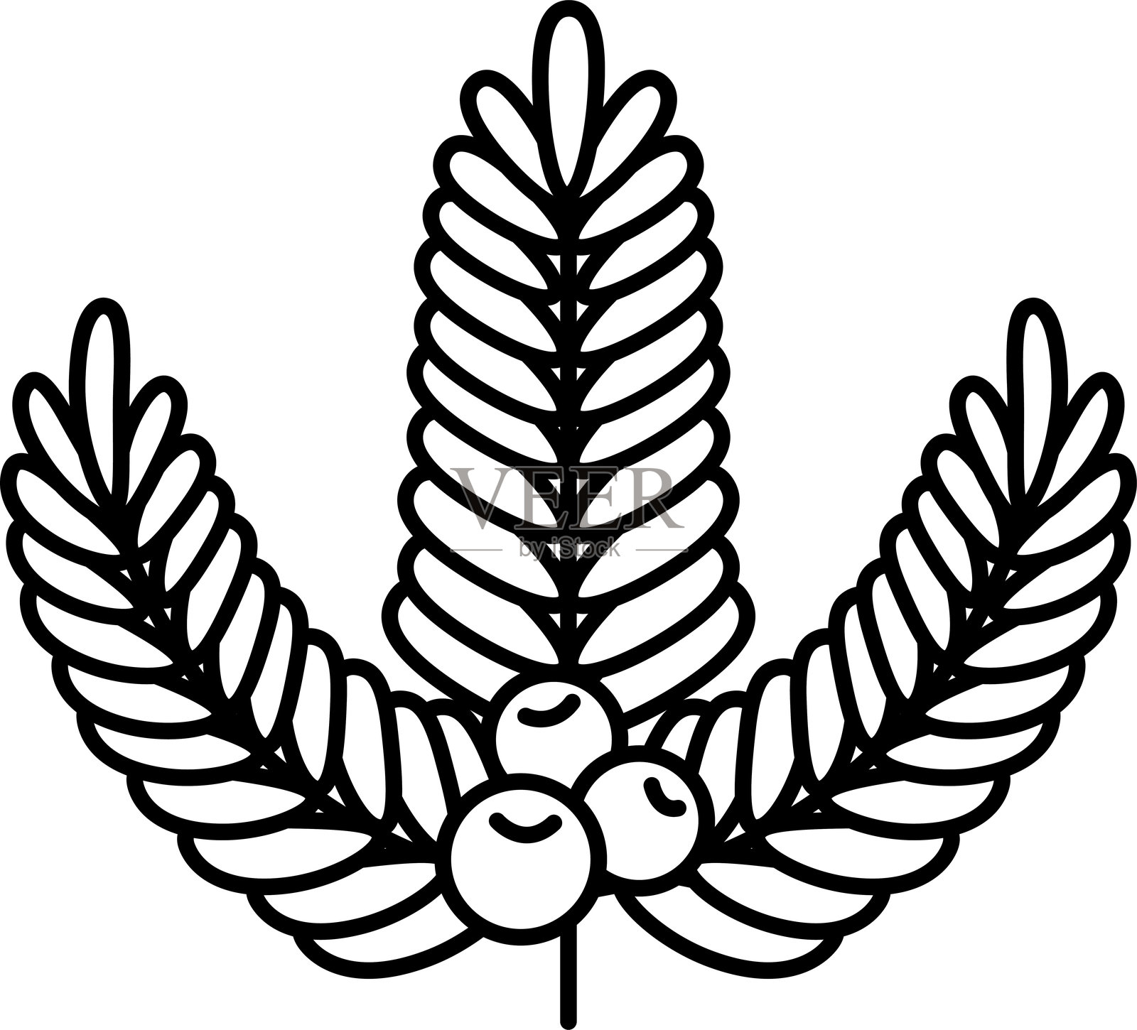 一幅描绘有三颗浆果的黑白叶植物的画作插画图片素材