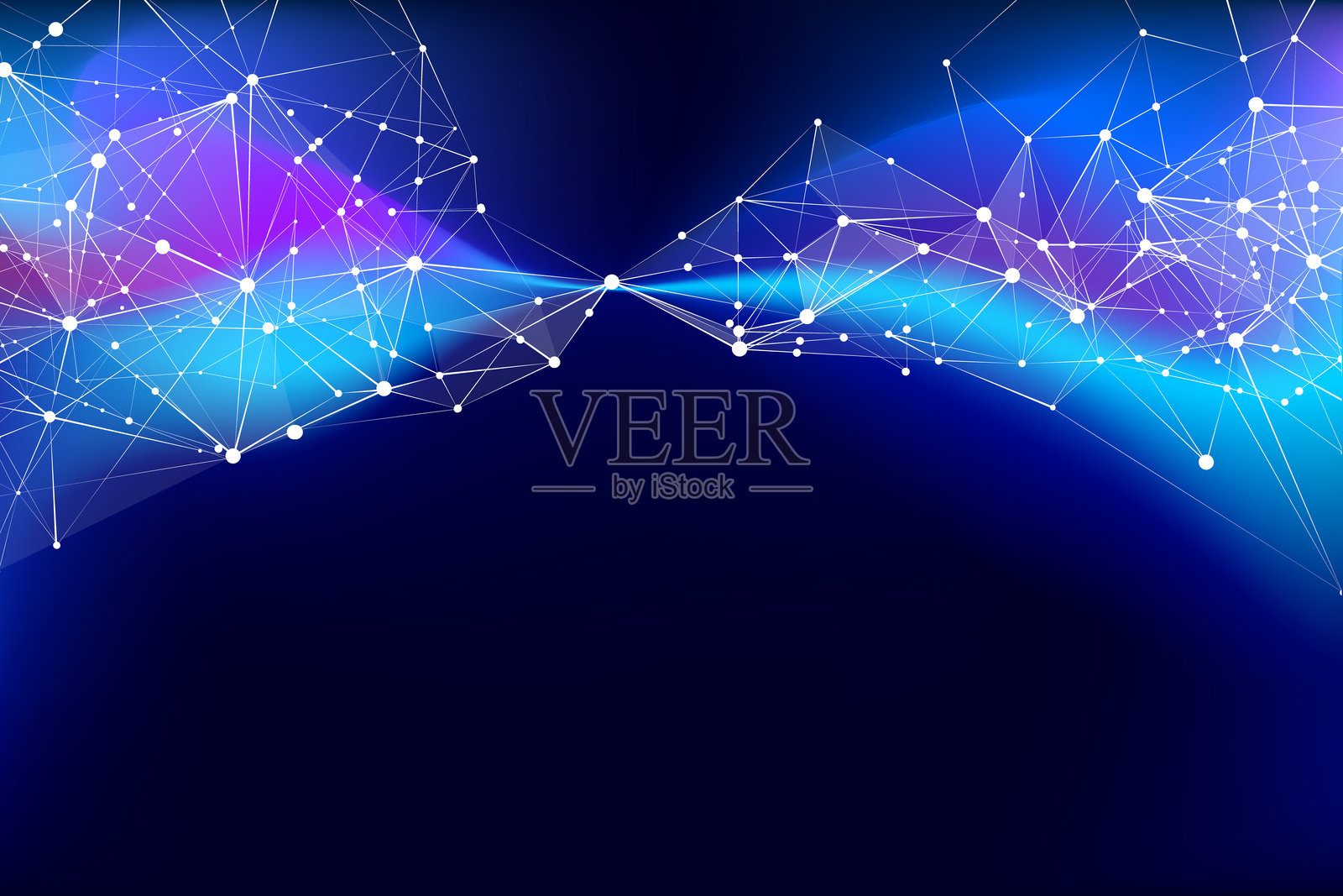 矢量图：未来主义风格的几何图案和流动波浪融合，蓝色调的数字前沿插画图片素材