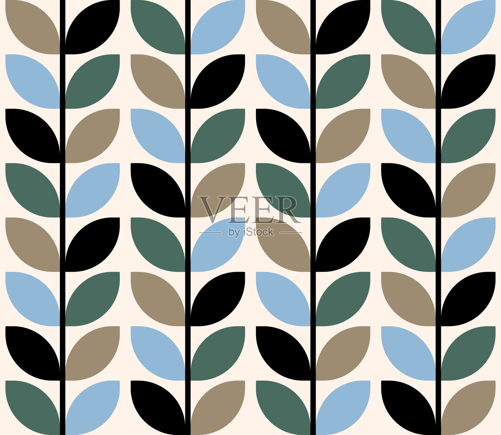 复古秋季风格的绿色和棕色叶子矢量图案插画图片素材