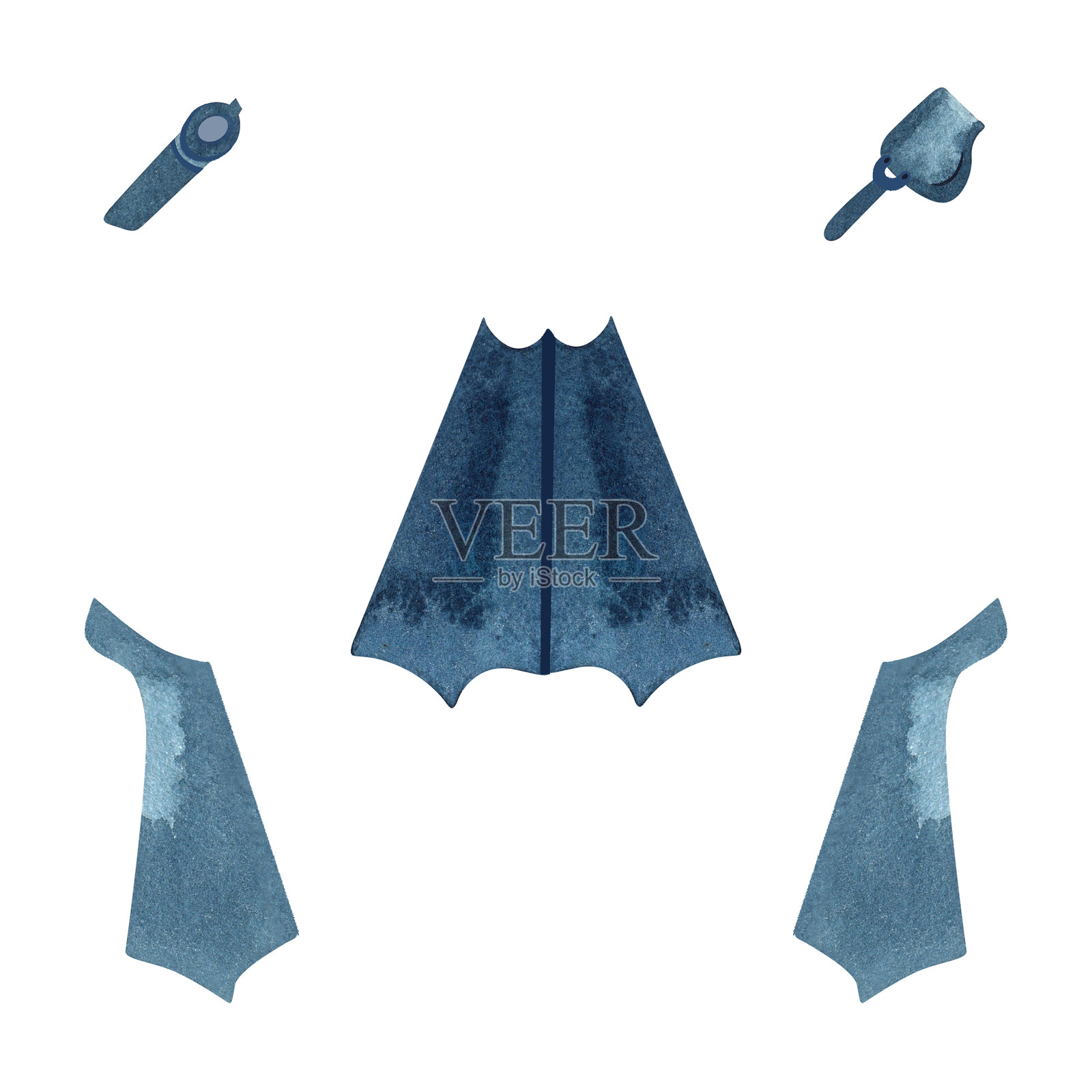 游泳面罩和脚蹼组合。独立水彩插画插画图片素材