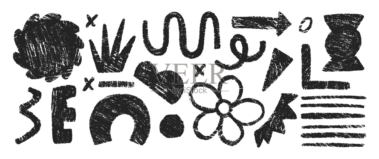 手绘铅笔涂鸦，抽象形状儿童矢量图插画图片素材