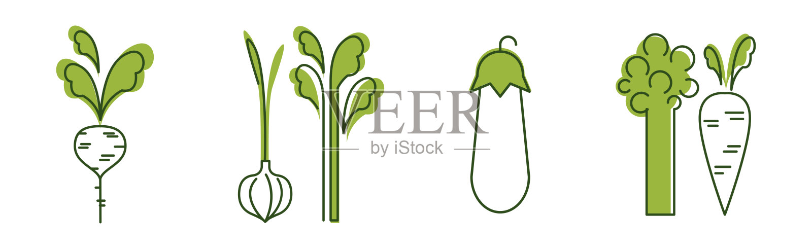 成熟蔬菜和园艺作物线条图标矢量集。插画图片素材