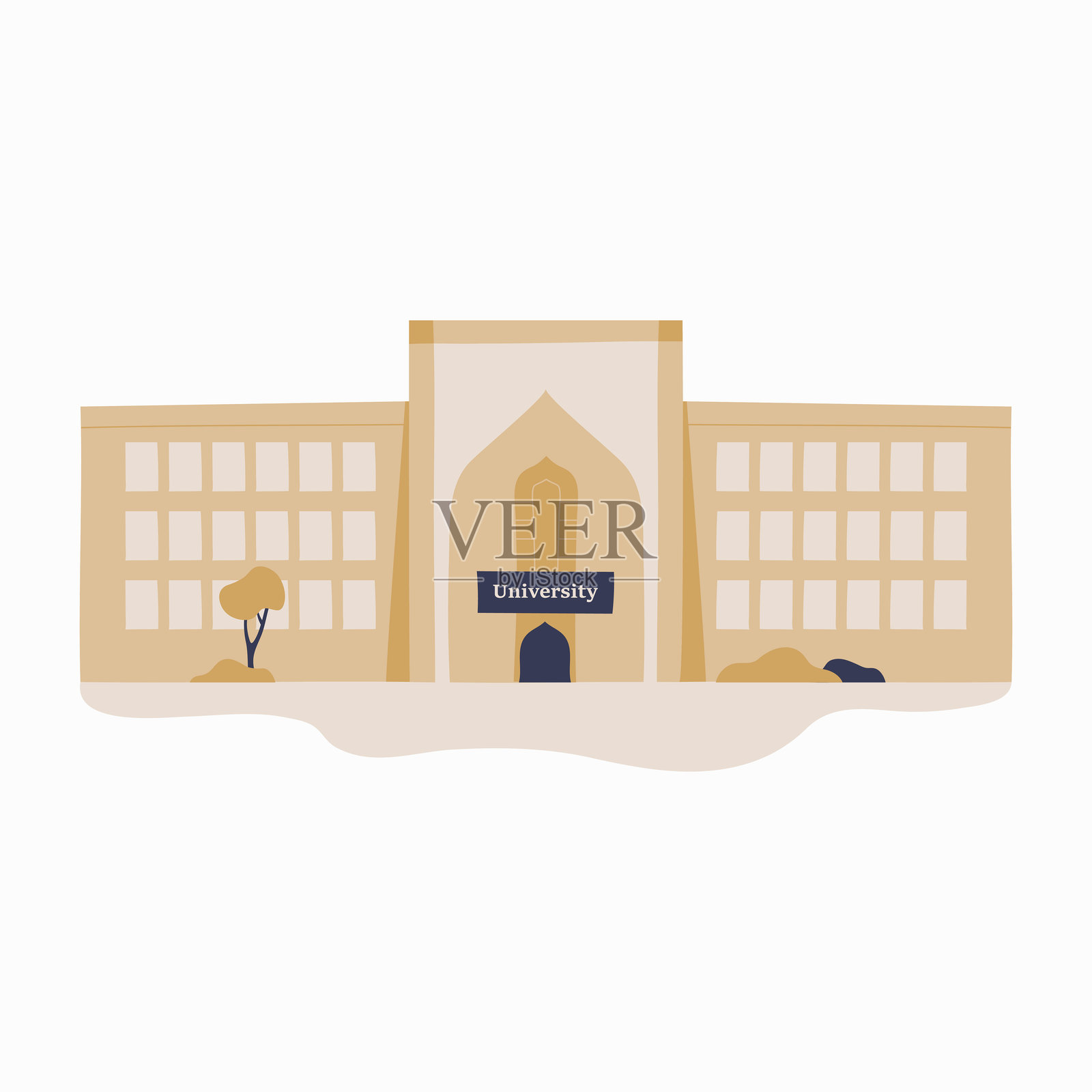 象征教育、学术和高等学习的大学建筑扁平矢量插图，孤立在白色背景上。插画图片素材