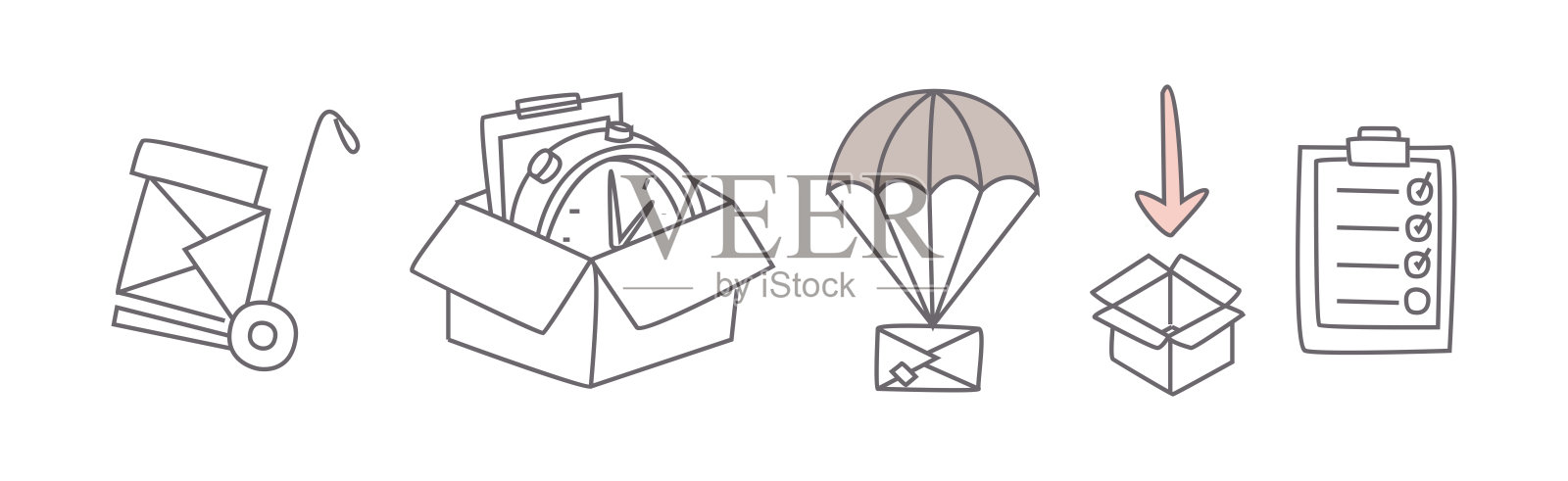 配送与物流简单线条图标和对象矢量集合插画图片素材