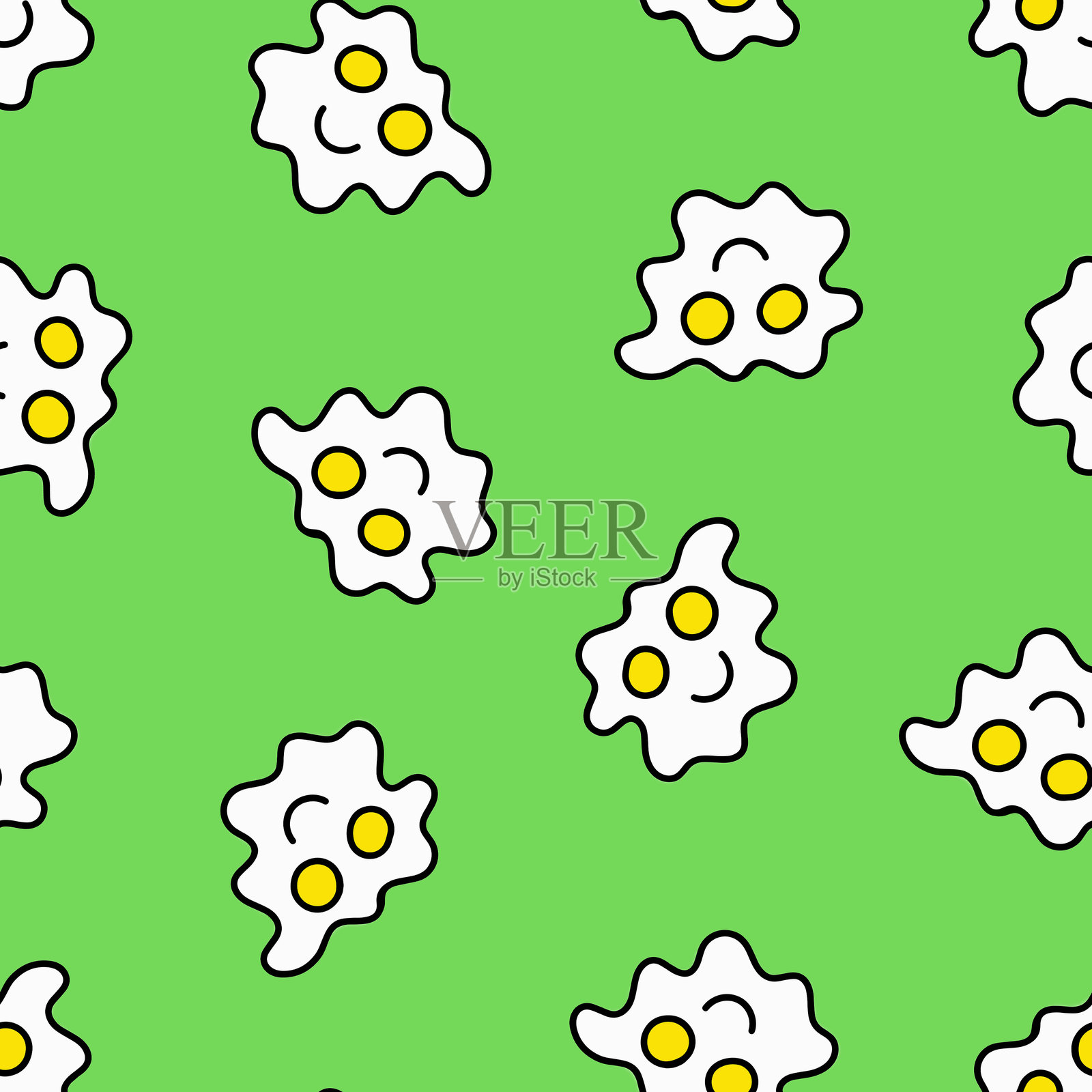 煎蛋无缝图案。涂鸦煎蛋。插画图片素材