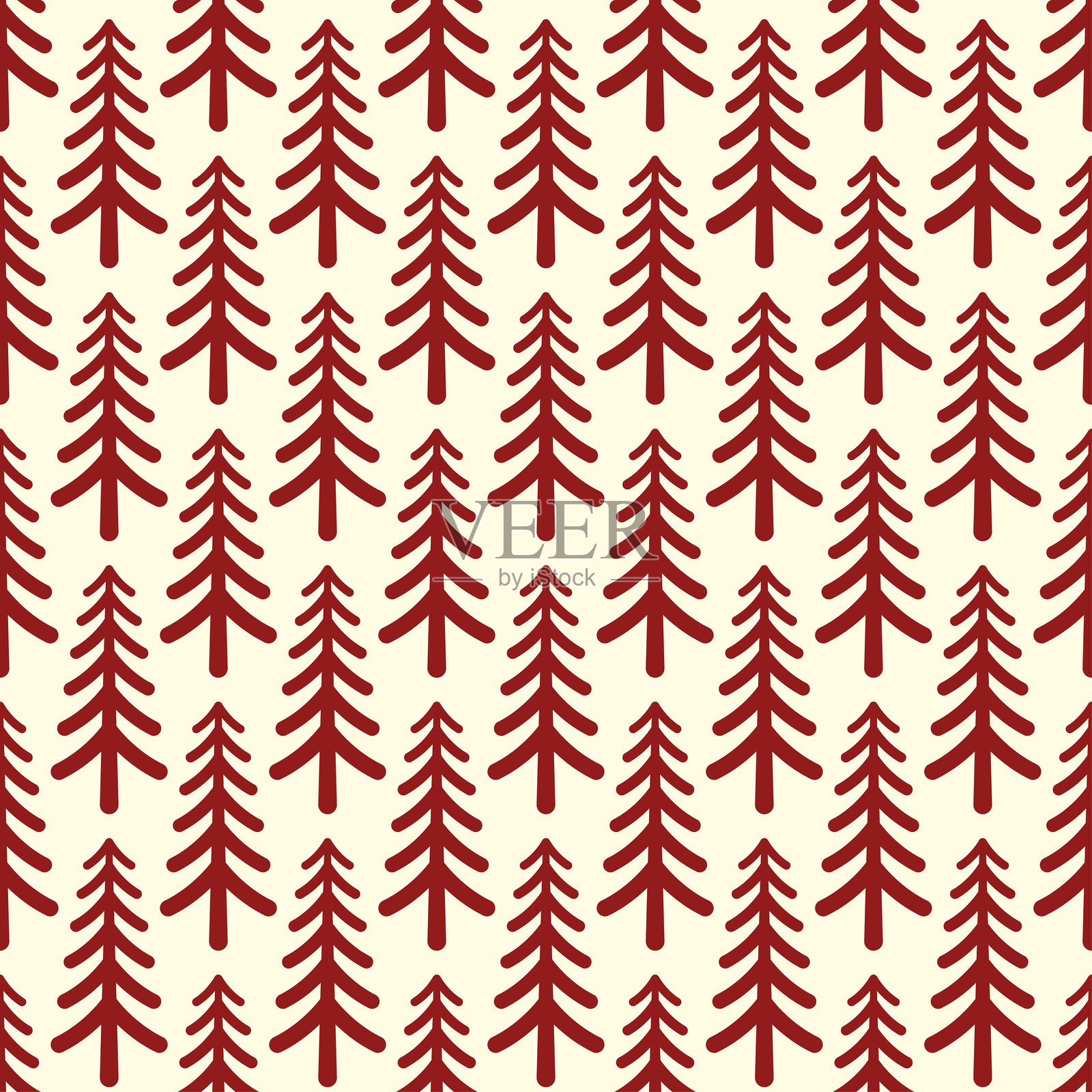 小红杉树孤立在白色背景上。可爱的单色无缝图案。矢量简单平面图形插图。纹理。插画图片素材