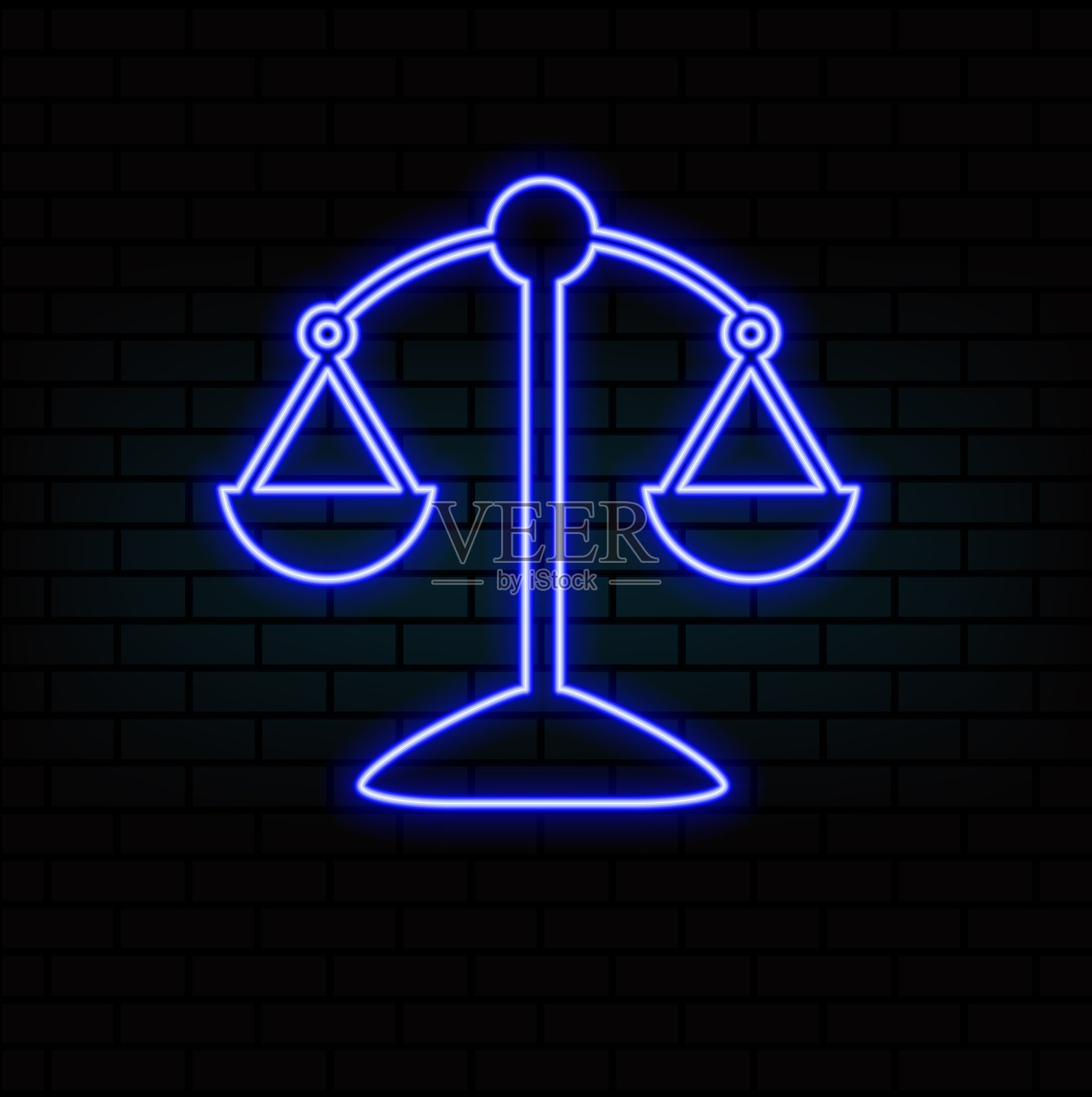 霓虹灯正义天平图标：法律公正法庭律师机构插画图片素材