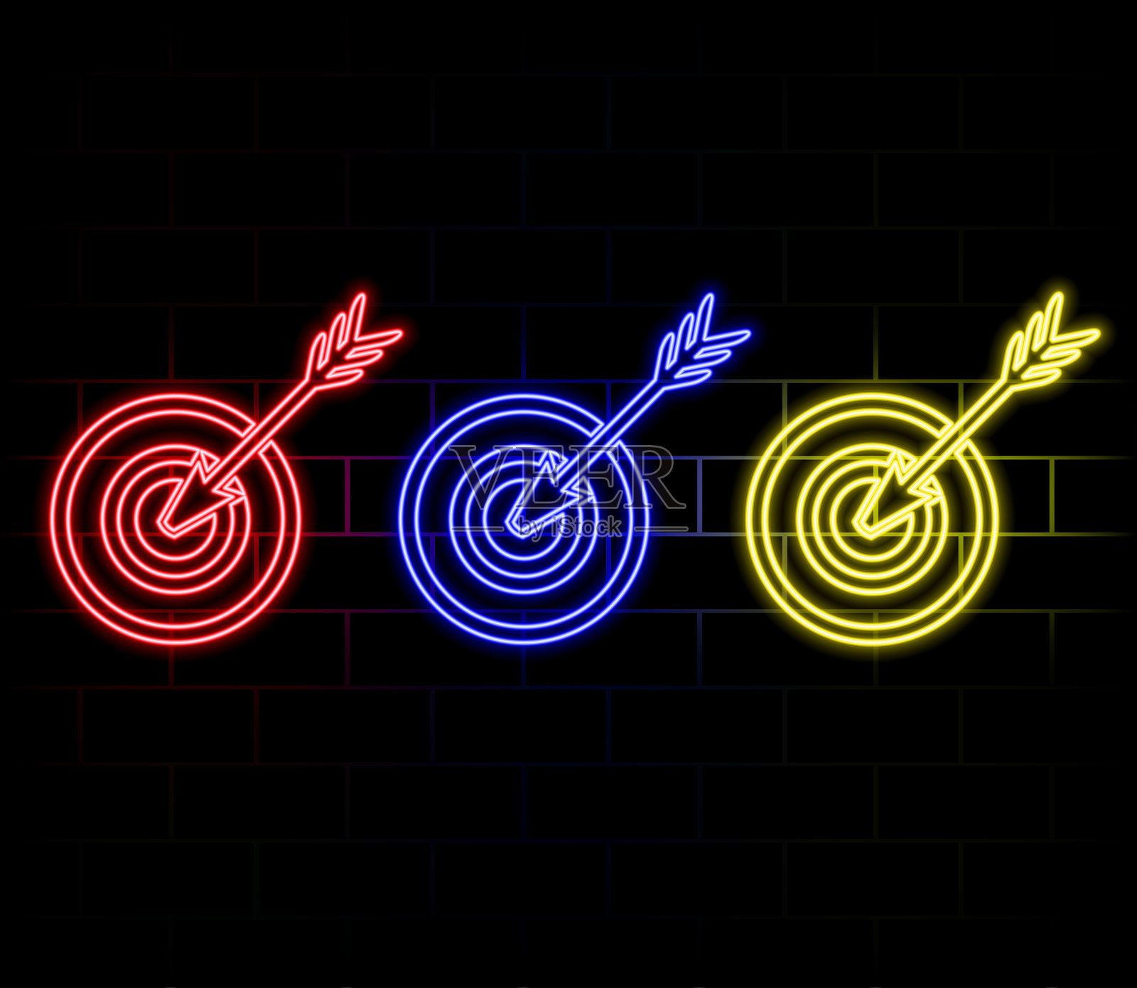 深色背景上不同颜色的霓虹灯目标插画图片素材