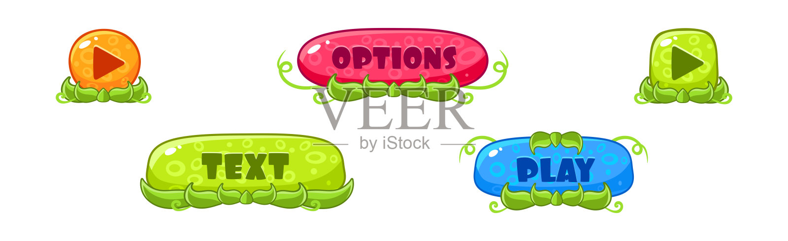 移动游戏设计元素彩色按钮矢量素材插画图片素材